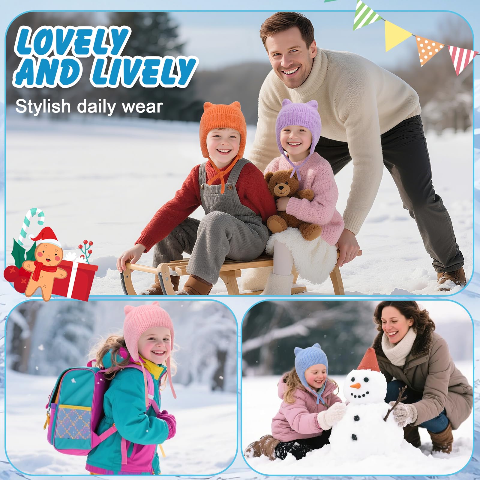 Lindo Orejas de Gato Gorros de Punto para 3-12 Años Niño Niñas, Las Orejas Térmicos Sombrero de Invierno Suave Amigable Cálido A Prueba de Viento Beanie Gorras para Actividades al Aire Libre