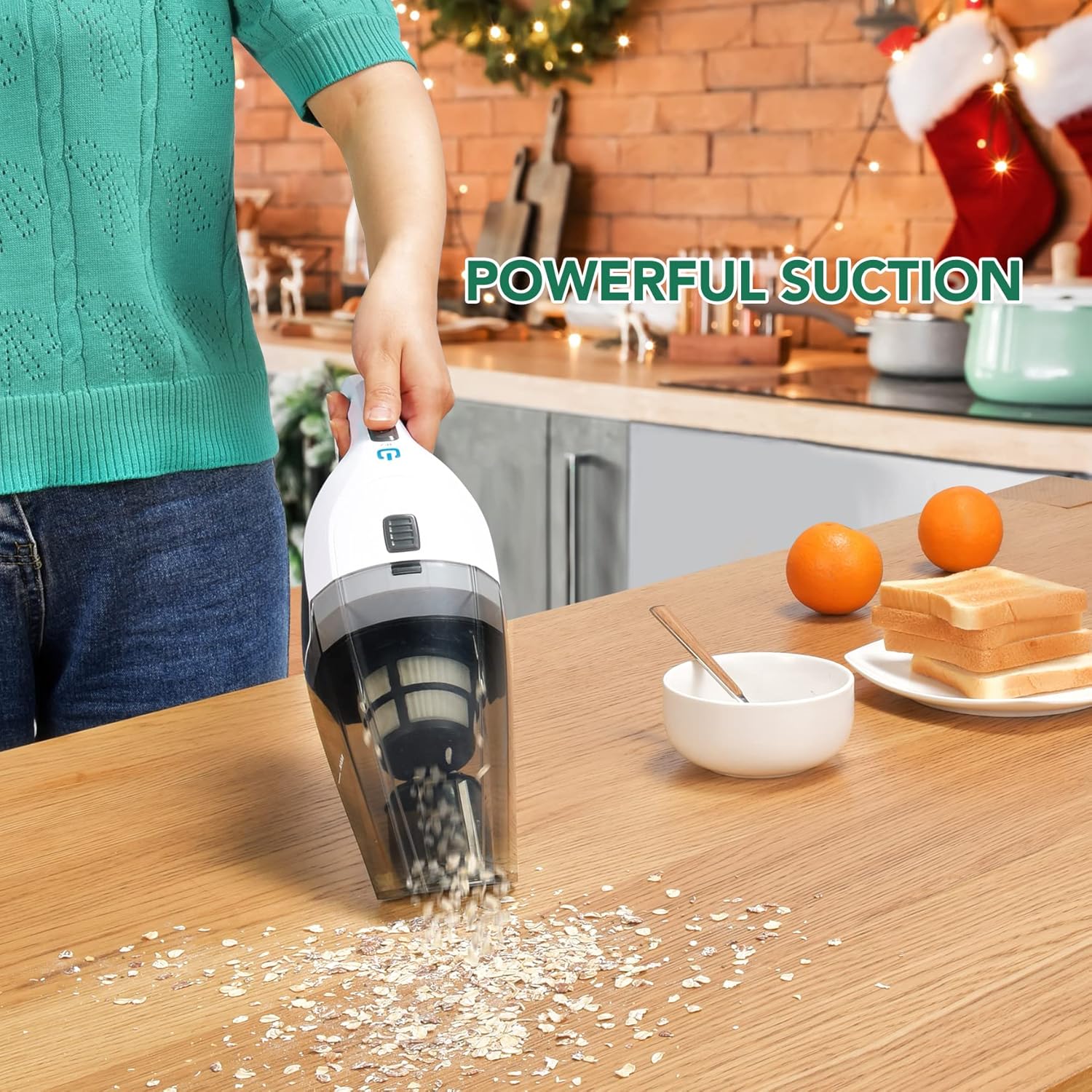 Cordless Handheld Vacuum Cleaner, 8000Pa Strong Suction Hand Held Vacuum with 25-30Mins Long Runtime Rechargeable Battery Lightweight Hand Vacuum for Home and Car Carpet Stairs Pet Hair Deep Cleaning -