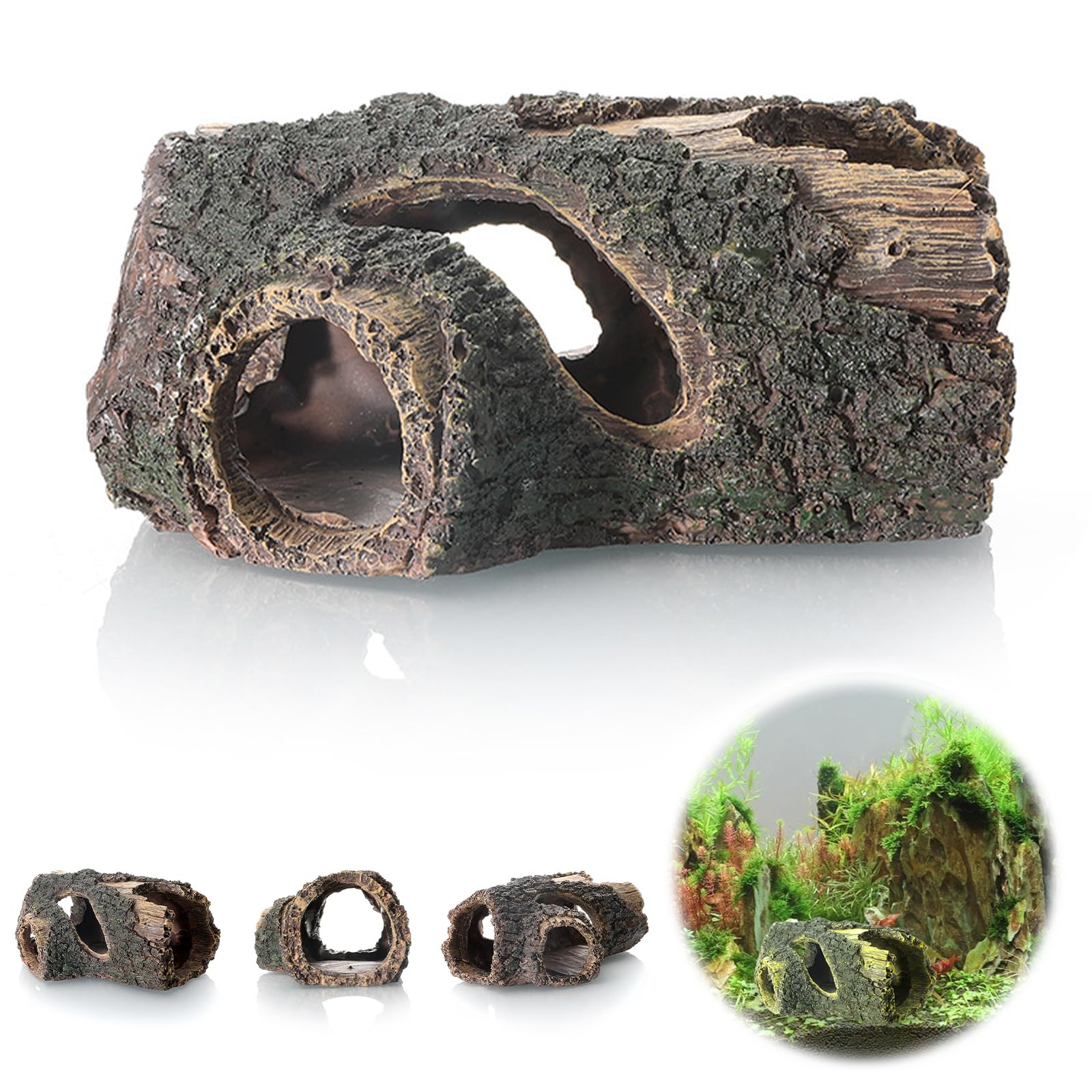 Grotta per acquario in resina sintetica Betta, tronco in resina, decorazione per acquario in poliresina, paesaggio, acquario, decorazione nascondiglio per pesci (21 x 13 x 9 cm)