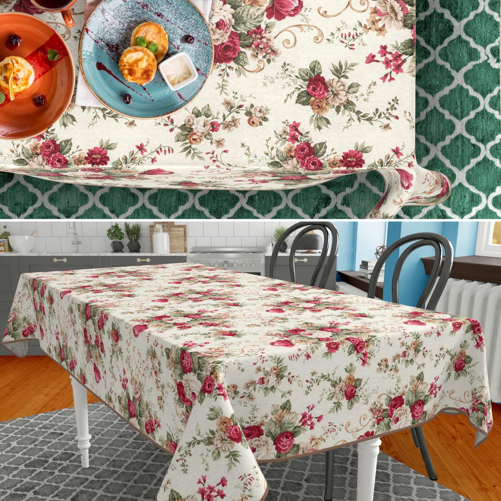 Mantel de tela textil lavable, mantel de algodón, poliéster, rosas, 280 x 140 cm, para interior y exterior