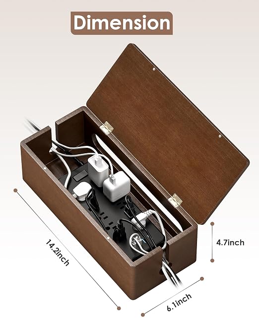 Caja organizadora de cables de madera sólida, 14.2 x 6.1 x 4.1 in miniatura 5
