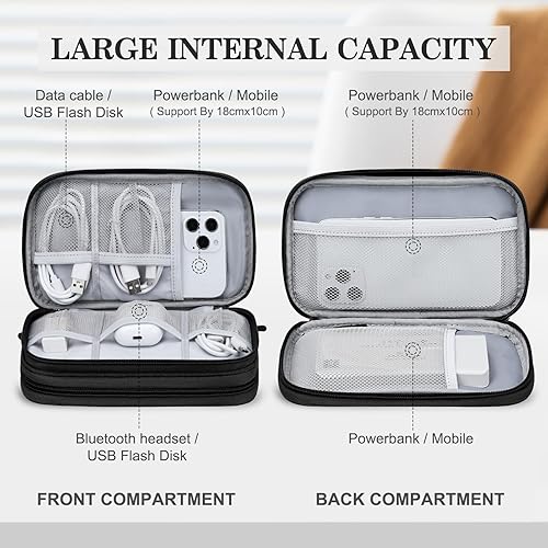 Vista 24 de FYY Organizador para cosas electrónicas, para viajes, para cables, cargadores, celular y auriculares, estuche portátil, impermeable, doble capa