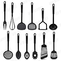 Vista 5 de AME D'ESSENCE Turner - Espátula flexible ranurada de 12 pulgadas, nailon negro, 410ºF, resistente al calor, con mango ergonómico, utensilios