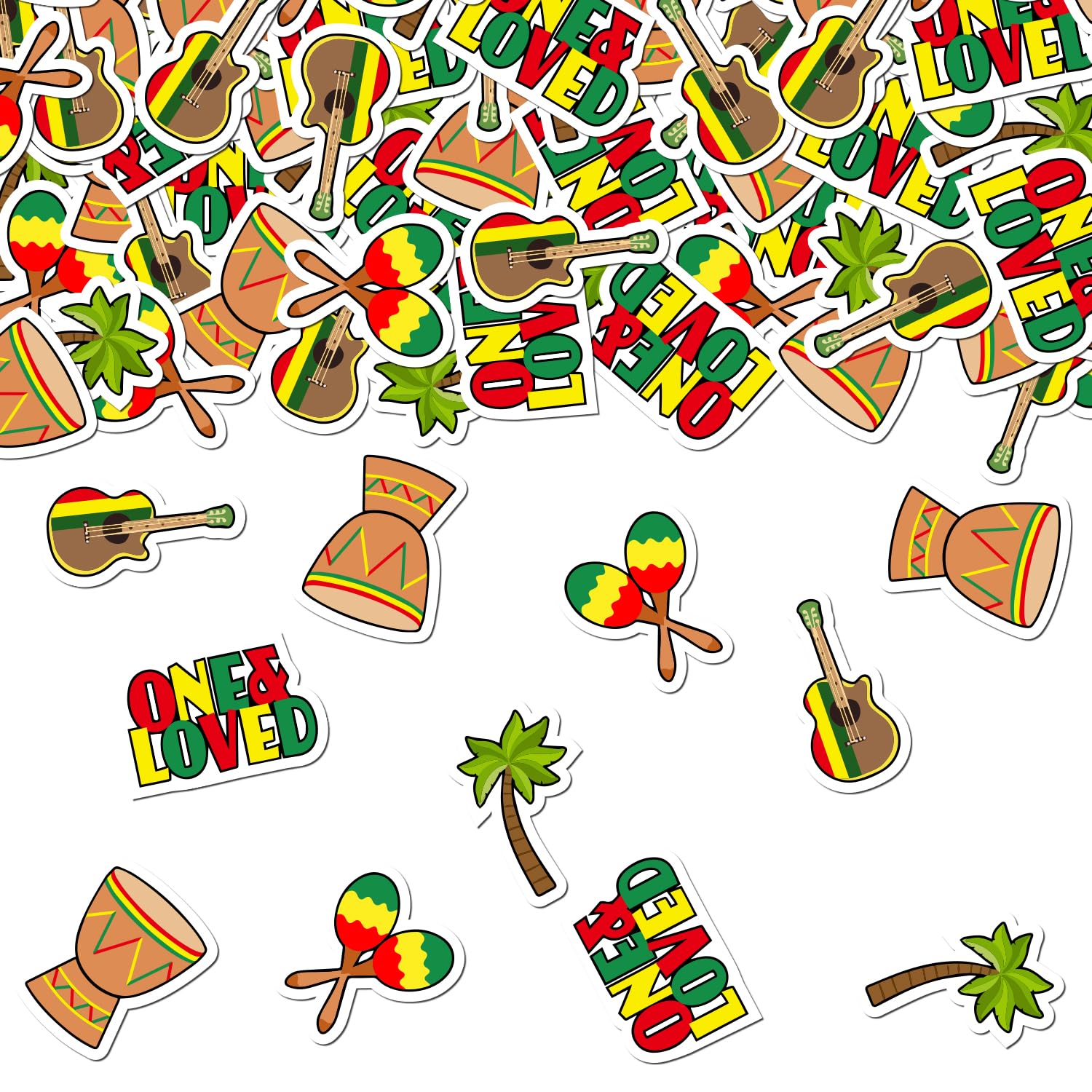 Reggae Party Decorations 200Pcs Reggae Confetti One and Loved First Birthday Table Scatters Palm Tree Guitar Confetti Rasta Jamaican Music Themed