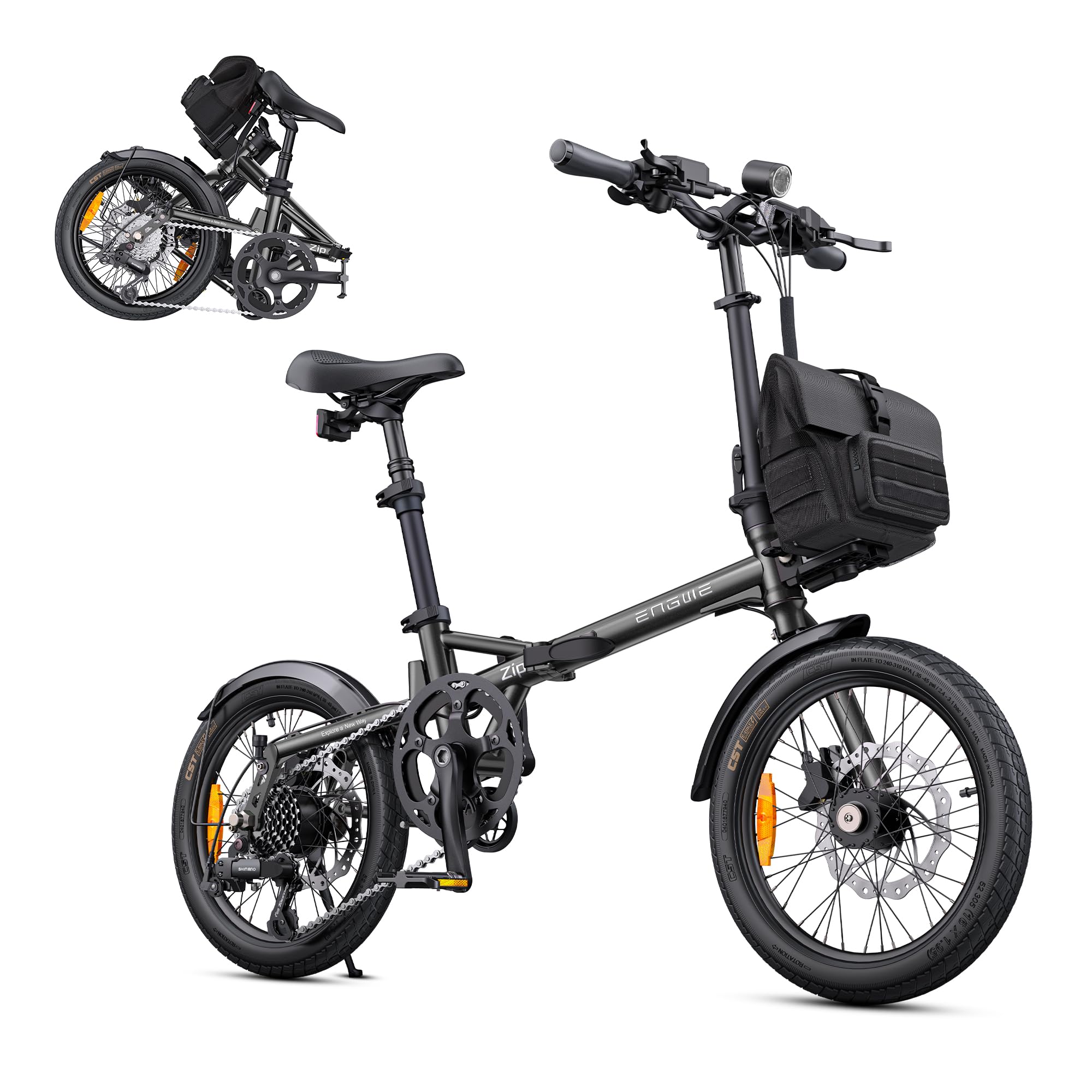 ENGWE ZIP Bici Elettrica Pieghevole, E-Bike Urbana Leggera da 16,9 kg, Autonomia di 120 km (PAS 1), Batteria Rimovibile da 36 V 10 Ah, Motore da 250 W, Sensore di Coppia e Freni Idraulici