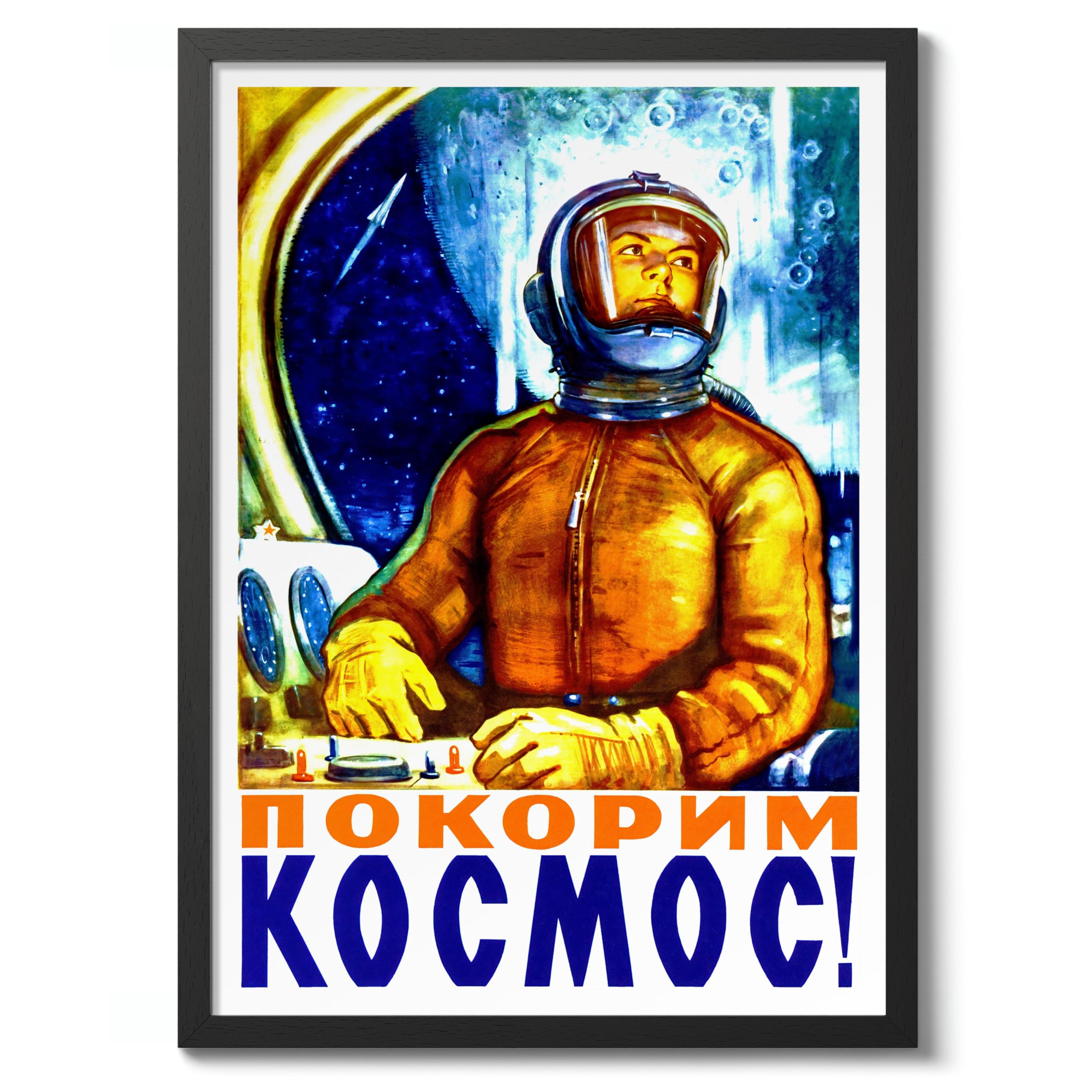 We Are Conquering The Cosmos Russian Soviet Union Propaganda Print, Vintage Space Race Poster Bedroom Retro Wall Art Picture, A3 (Black Frame) - 45x32.8cm โ image 1