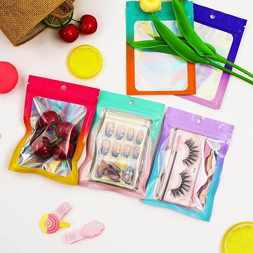 Miniatura 3 de Funfery Bolsas holográficas con gradiente de ventana transparente (2.7 x 3.9 pulgadas, rosa intenso naranja)