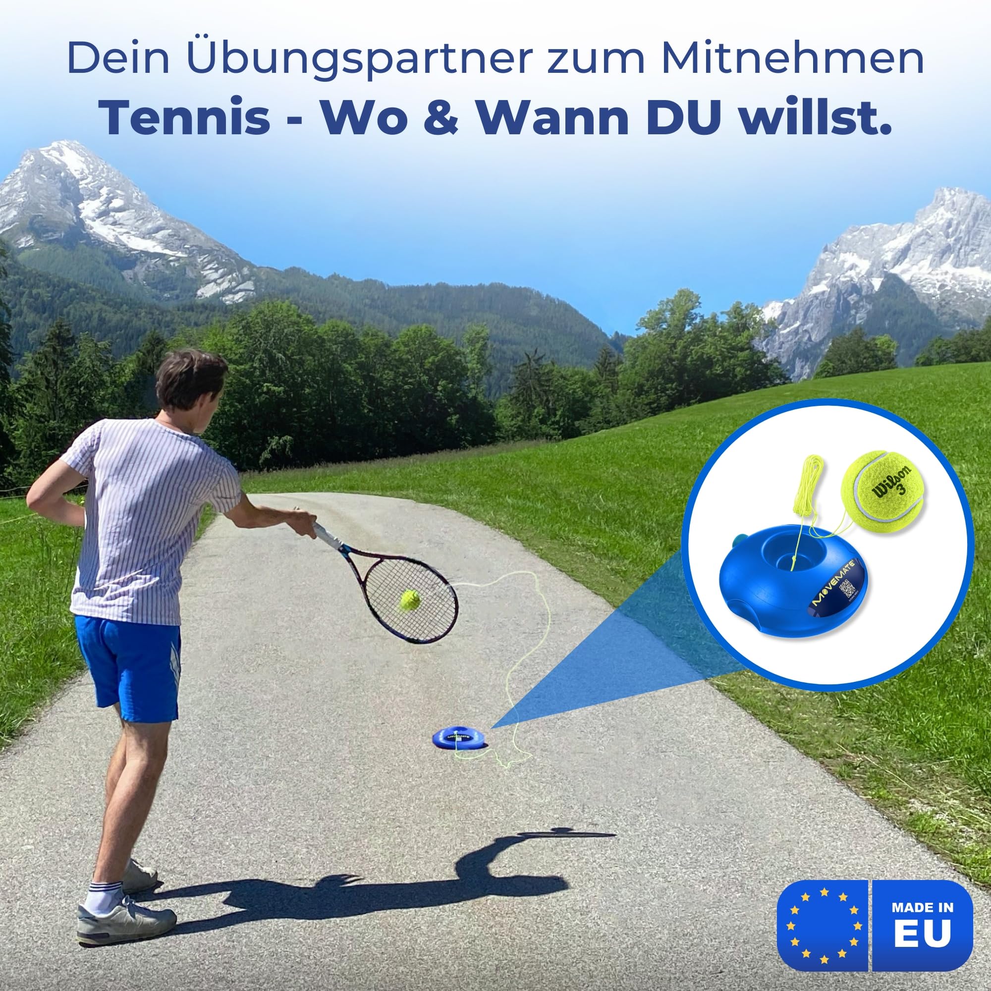 MOVEMATE Tennis-Trainer Set mit Wilson® Tennisball | innovatives Ballspiel für Draußen, im Garten, im Park für Kinder & Erwachsene | inkl. Transporttasche & Übungsvideos
