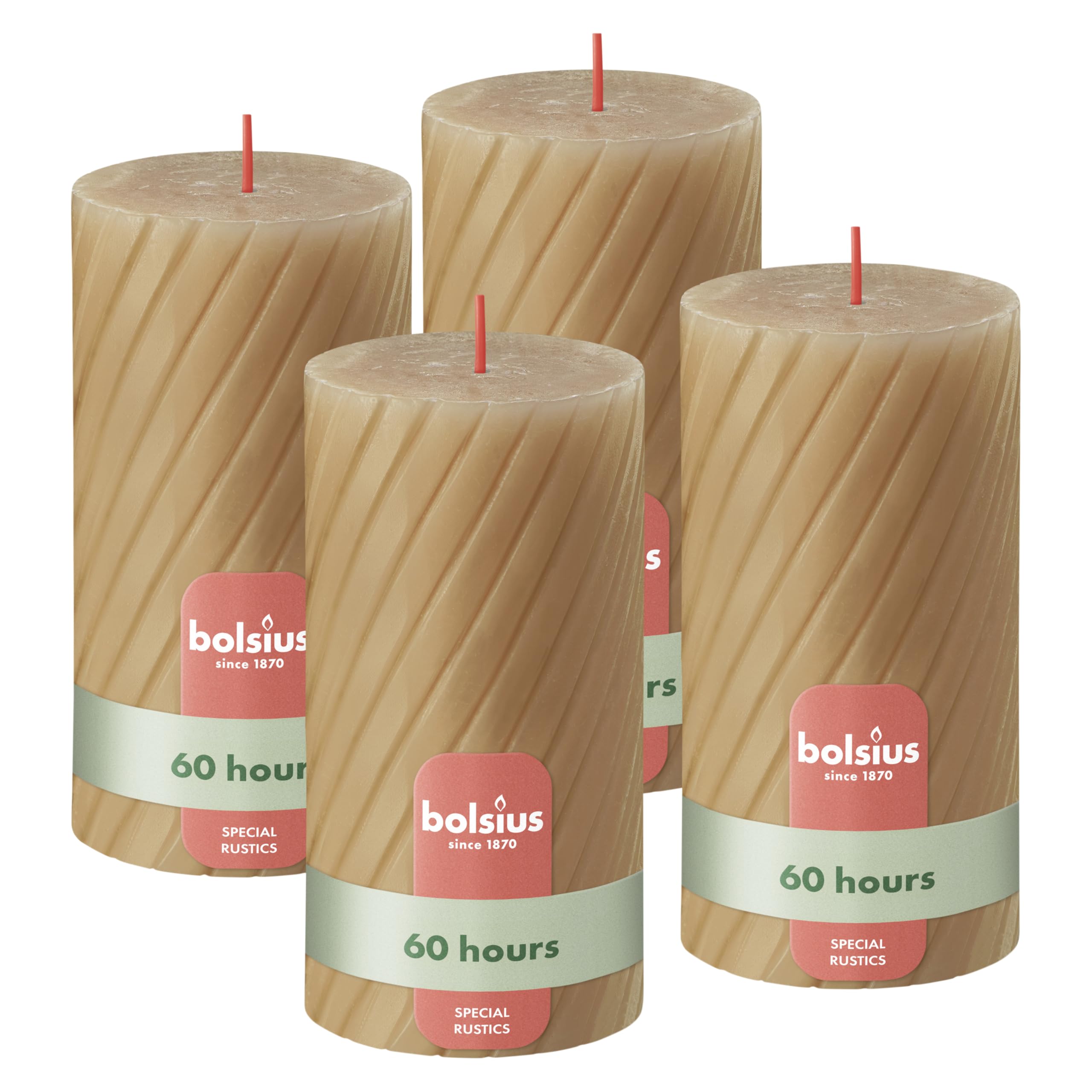 Bolsius Rustic Pillar Candles โ Ribbed โ Beige โ Set of 4 โ 13 cm โ Decorative Household Candles โ Made with Natural Plant-Based Wax โ Palm Oil Free