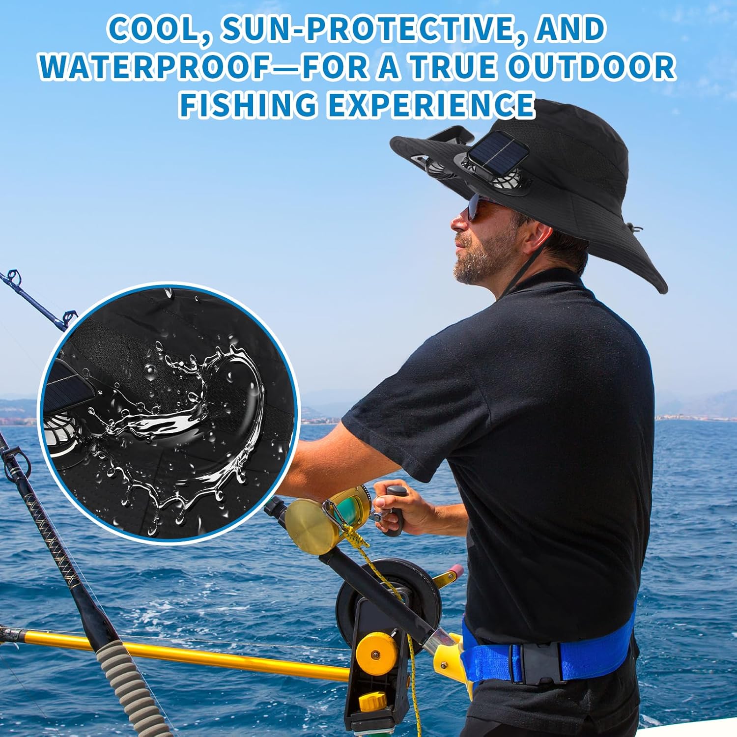 Hat with Fans Solar Power Cooling Hat with Fan Fishing Hat for Men Wide Brim Effective Sun Protection for Men Women Fishing Hiking Outdoors Uv Protection Breathable Black - Image 4