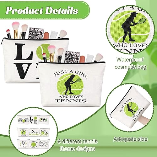 Miniatura 5 de Pinkunn 9 piezas de regalos de tenis para mujeres, bolsa de maquillaje de tenis, bolsa de accesorios de tenis, bolsa de viaje con cremallera para