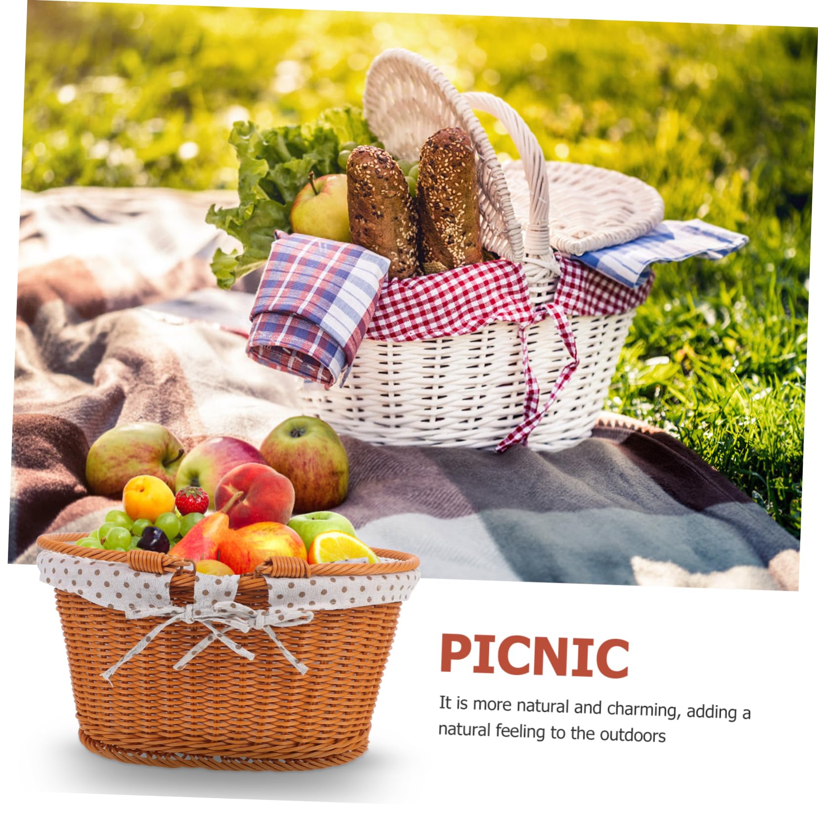Sosoport Cestino Picnic Rattan Imitazione per Frutta e Alimenti Contenitore Multiuso da Esterno per Feste e Picnic Famiglia