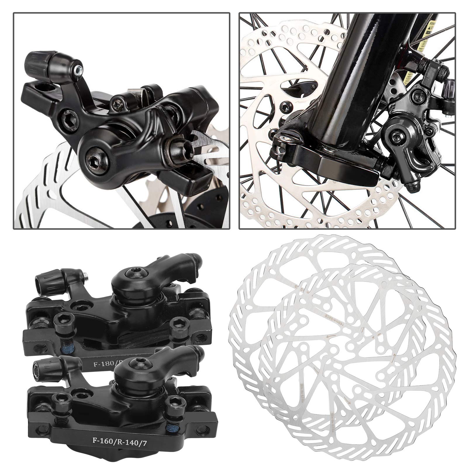 Juego de Frenos de Disco Bicicleta, Fuerza de Frenado Fuerte y Universal, Pinzas Freno Disco Delantero Trasero para Bicicleta de Montaña y Ciclismo Urbano