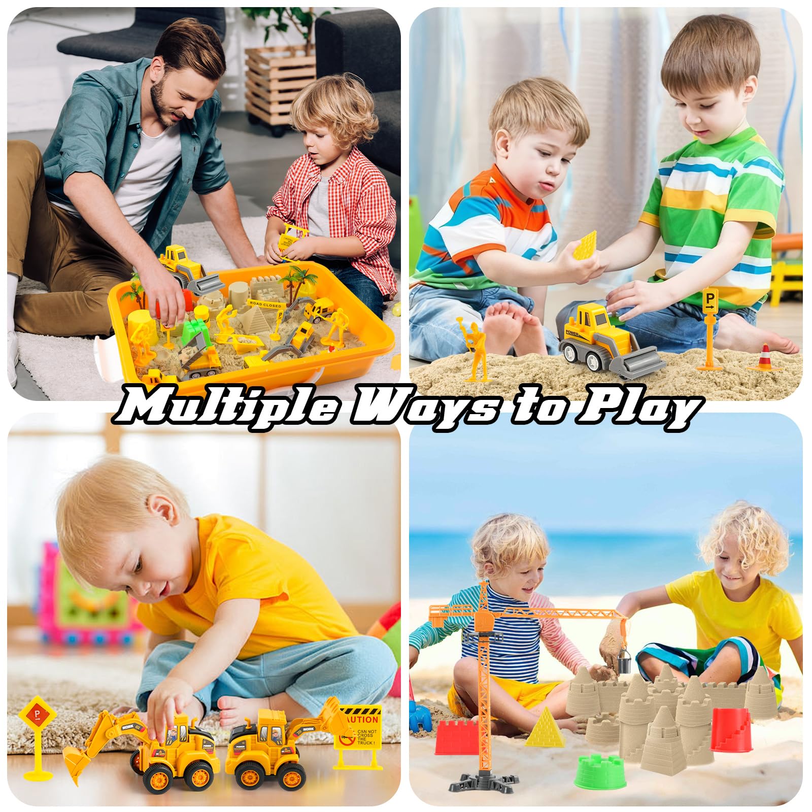 Magic Sand Sensory Toy Edificio Sensory Bin Trattori inclusi Camion Giocattolo Modelli Costruzione Lavoratori Cartelli Stradali DIY Art Kit per Bambini 3+