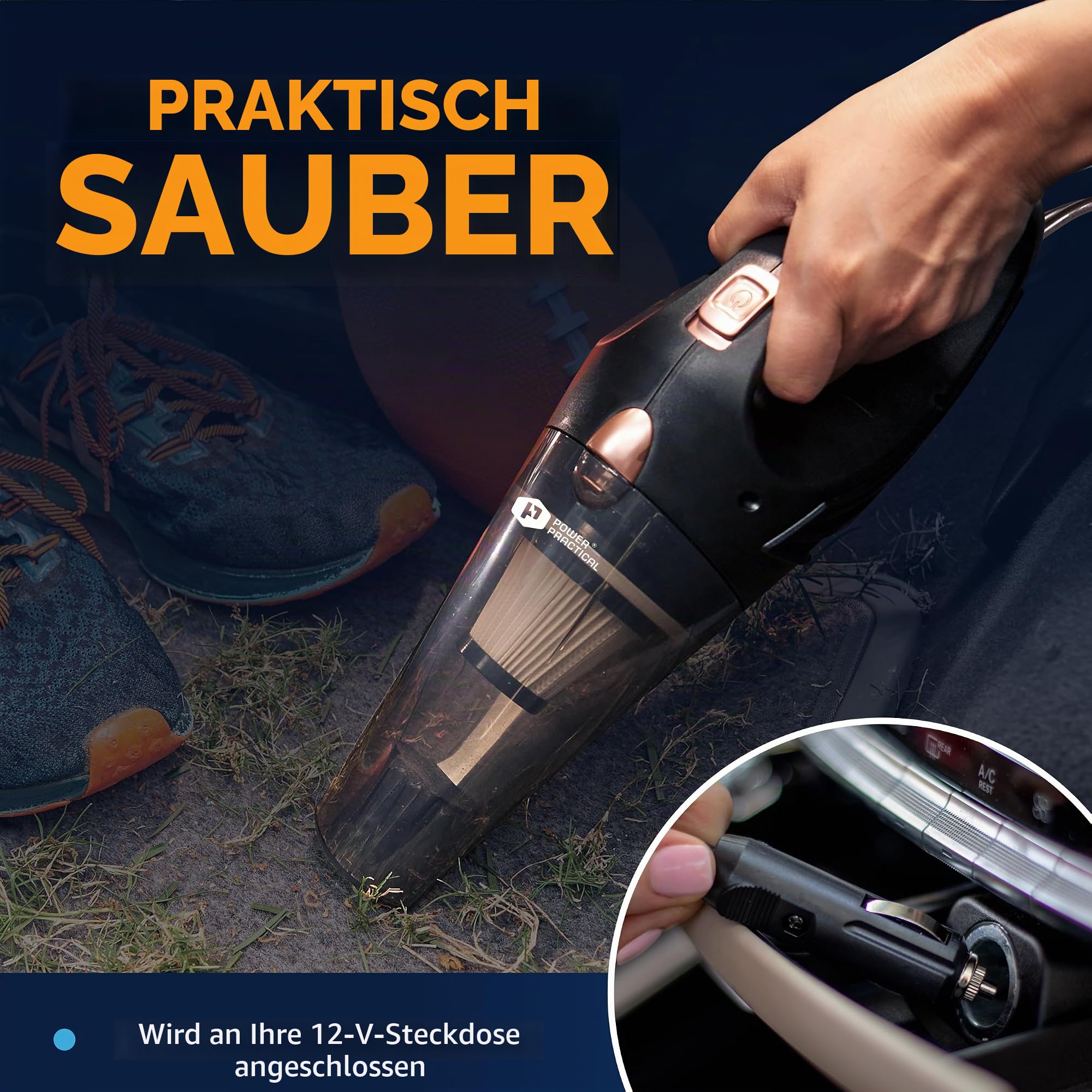 ThisWorx Beutellos Autostaubsauger mit LED-Licht – Handstaubsauger zur Auto-Reinigung – 110W 12V – Adapter zum Anschluss an den Zigarettenanzünder –4,9 m Kabel