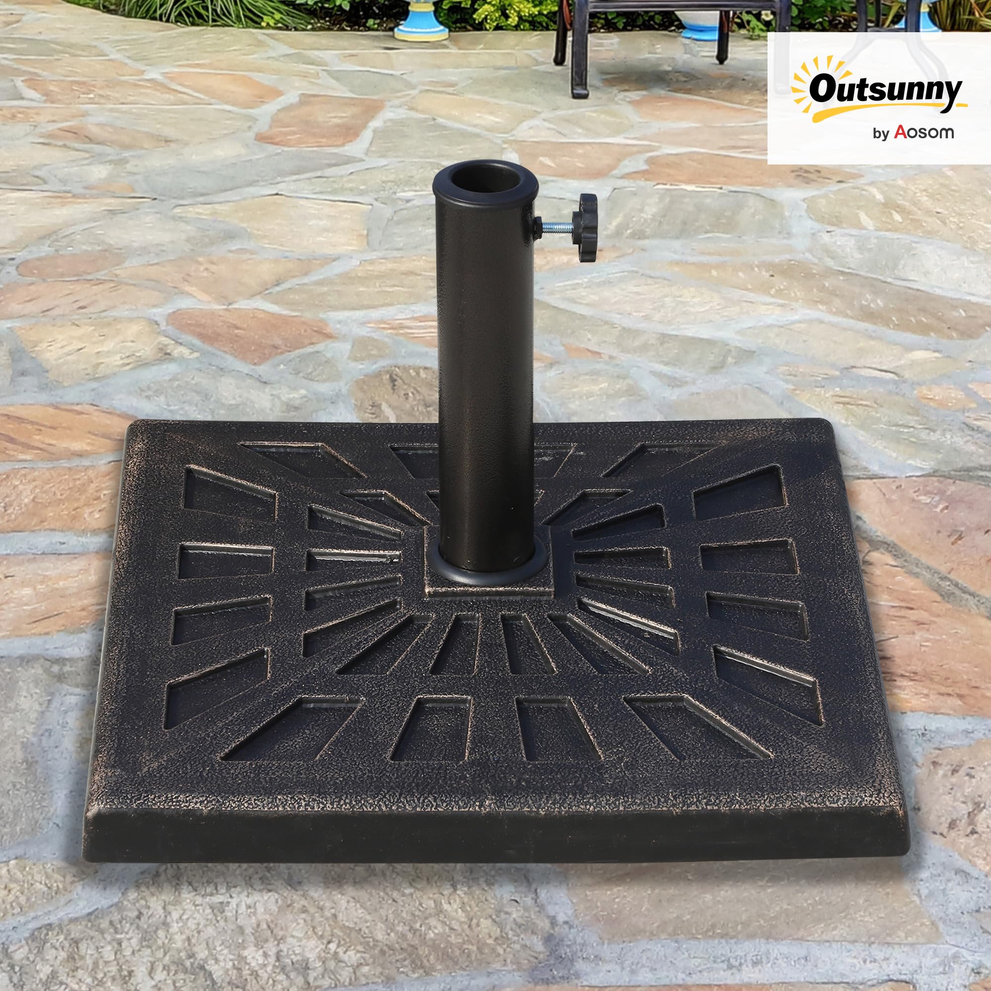 Outsunny Base de Sombrilla 15 kg Resina Ø3,8/4,8 cm 47x47x32 cm Bronce | Soporte para Parasol, para Mástiles, Terraza Exterior Patio Jardín Playa