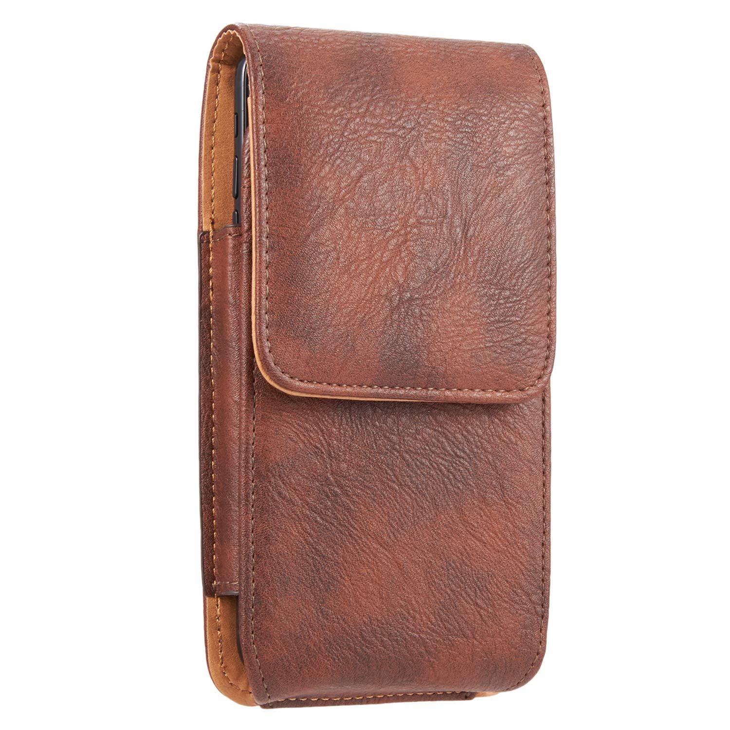 KIWITATA for iPhone 11 Pro Max Holster, Vertical PU Leather Protective Carrying Cell Phone Belt Case with Card Slots for iPhone 8 Plus 7 Plus iPhone 11 12 XR XS Max (Brown)