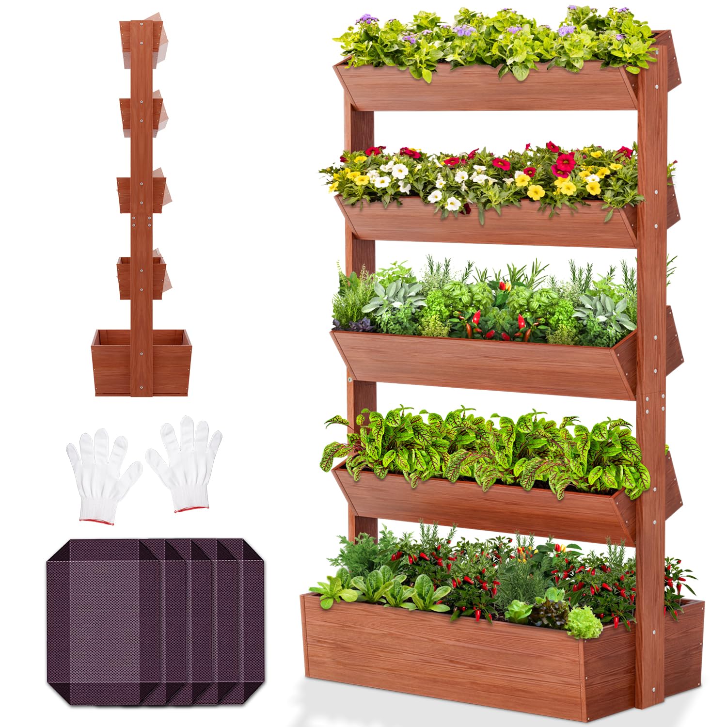 SUNYRISY Holz Hochbeet Vertikalbeet Premium Blumenkasten Balkon, 5 Etagen Outdoor Blumentreppe Pflanztreppen Gemüsebeet Kräuterbeet Mit Etagen, Balkon Garten Terrasse Dekoration