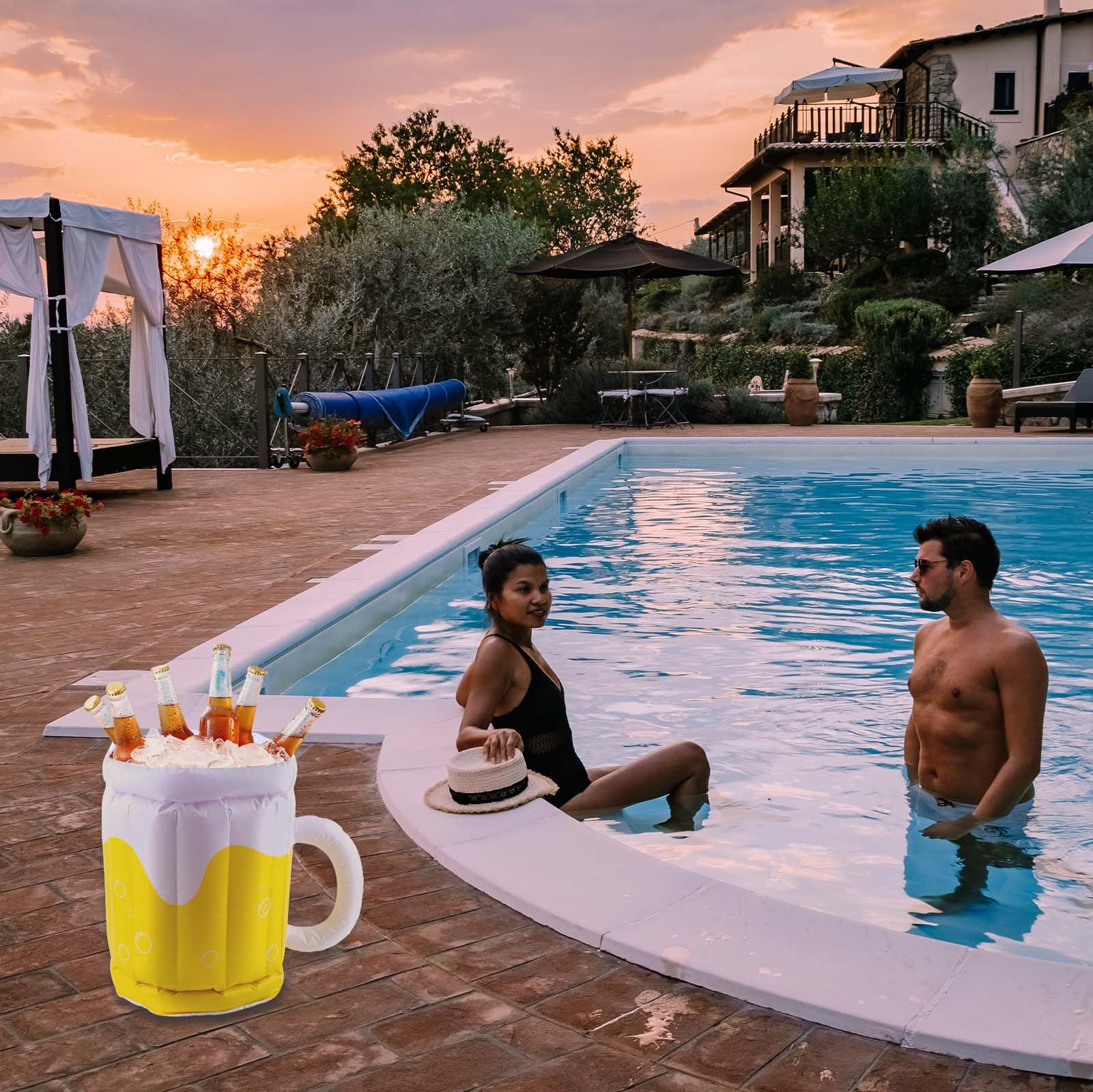 Cubo de Cerveza Inflable para Fiestas de Verano, Soporte para Bebidas, Soporte para Bebidas Flotante para Fiestas