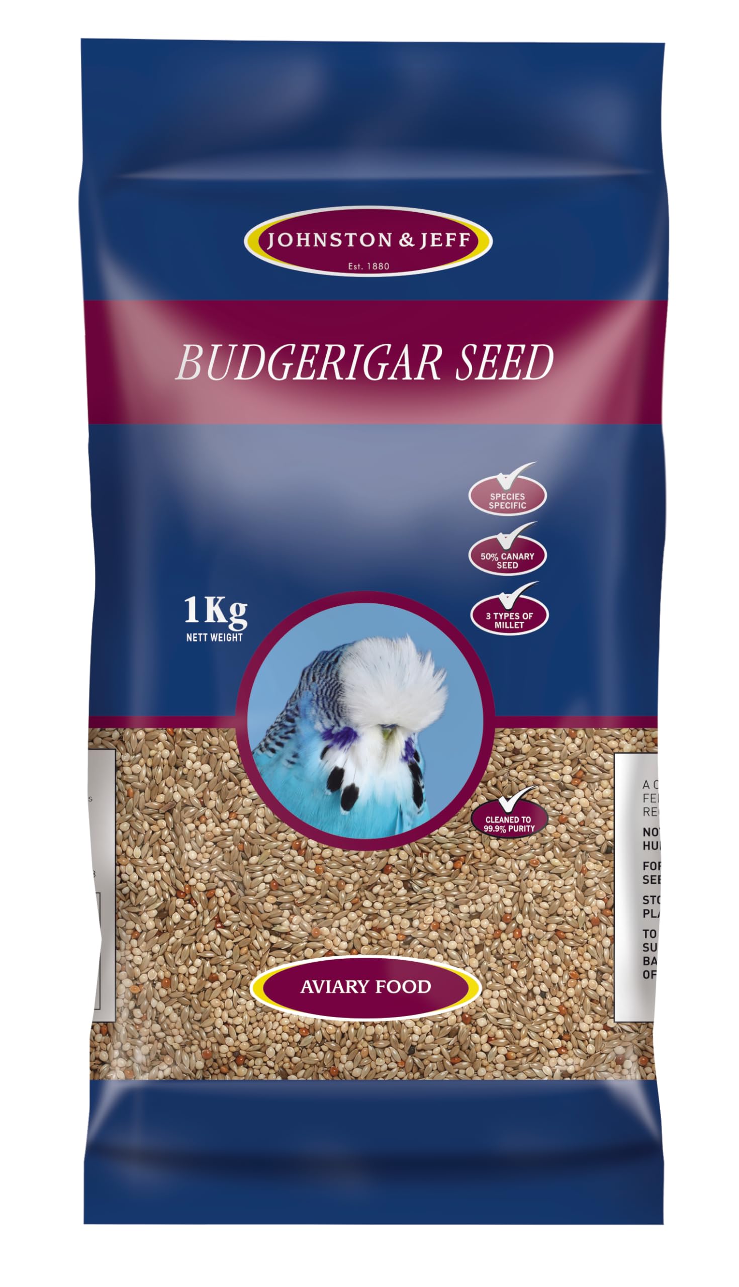 Johnston & Jeff 1kg Expert Budgerigar Seed Mixed Budgie Aviary Bird Seed