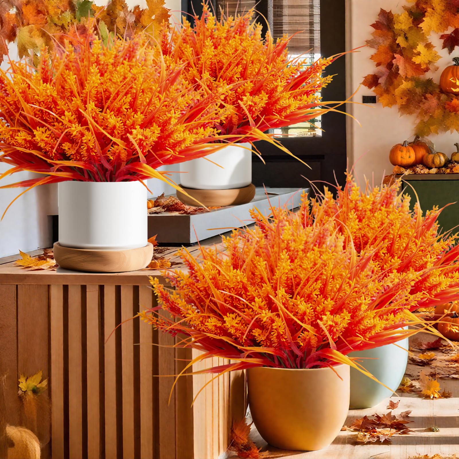 Kinisty 12 Bundles Artificial Autumn Flowers Outdoor Faux Lavender Plants - Image 4