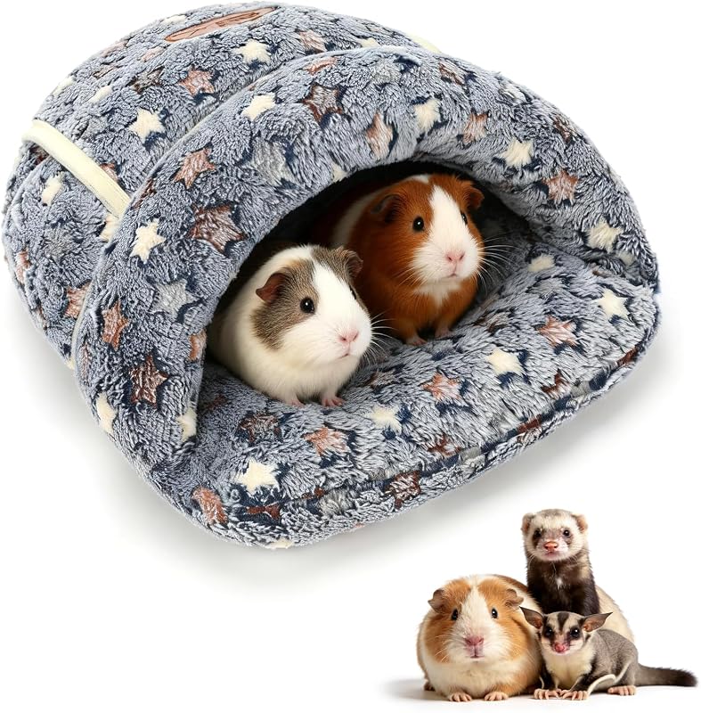Cama Caverna de Coral Fleece para Pequenos Animais YUEPET, Cinza com Estrelas