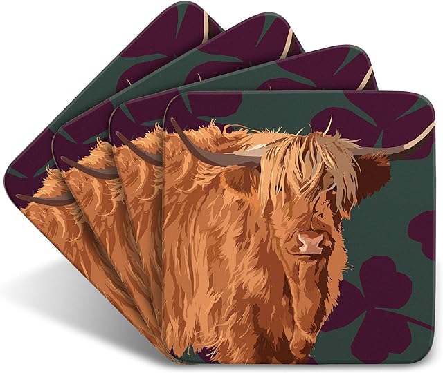 Highland Cow - Set of 4 Coasters - Leslie Gerry Animal Gifts