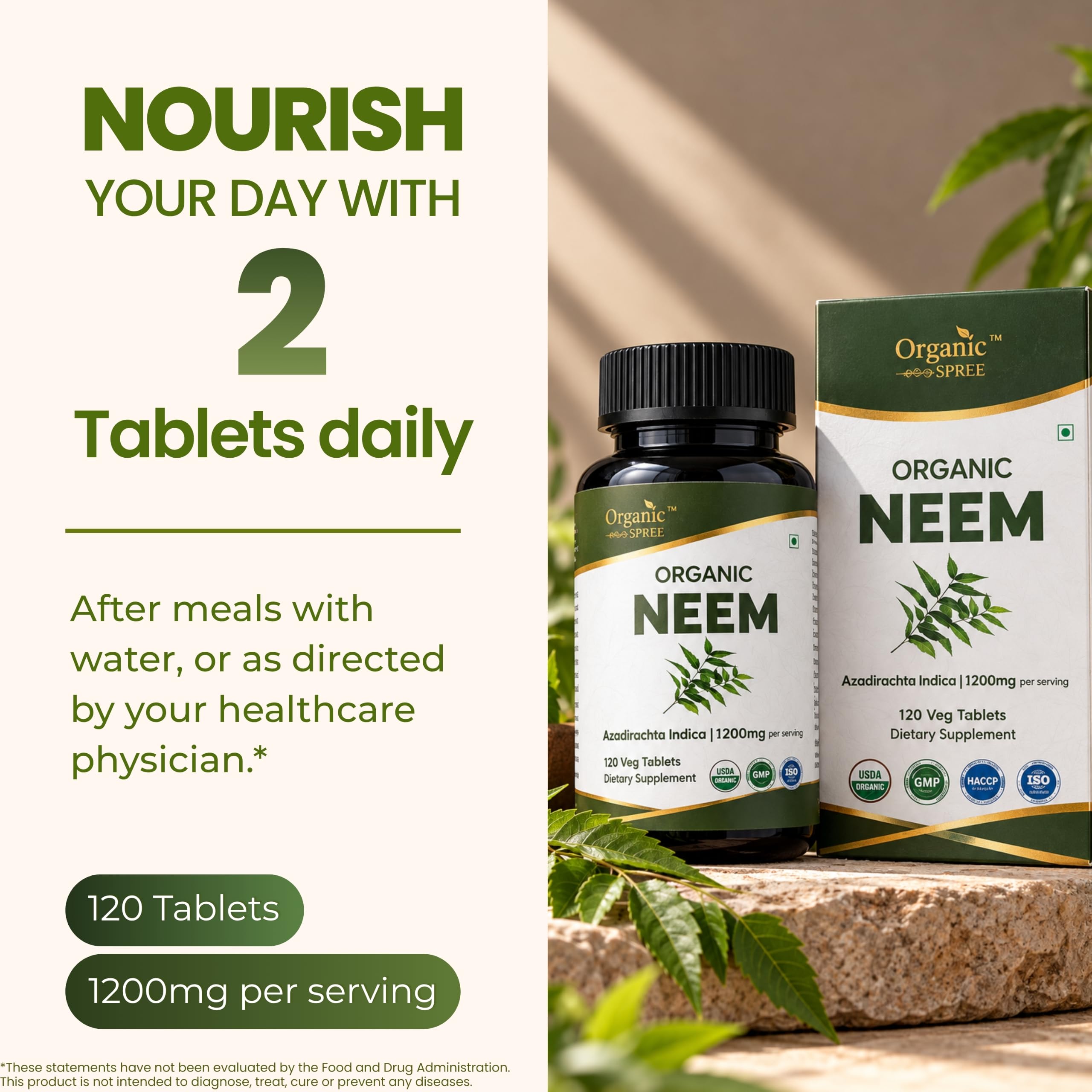 ORGANIC SPREE Neem 120 Tablets - Supports Healthy Skin, Detox & Immune Health* - Azadirachta Indica - 60 Days Supply - USDA Organic, GMP, HACCP Certified — Amazon image 8