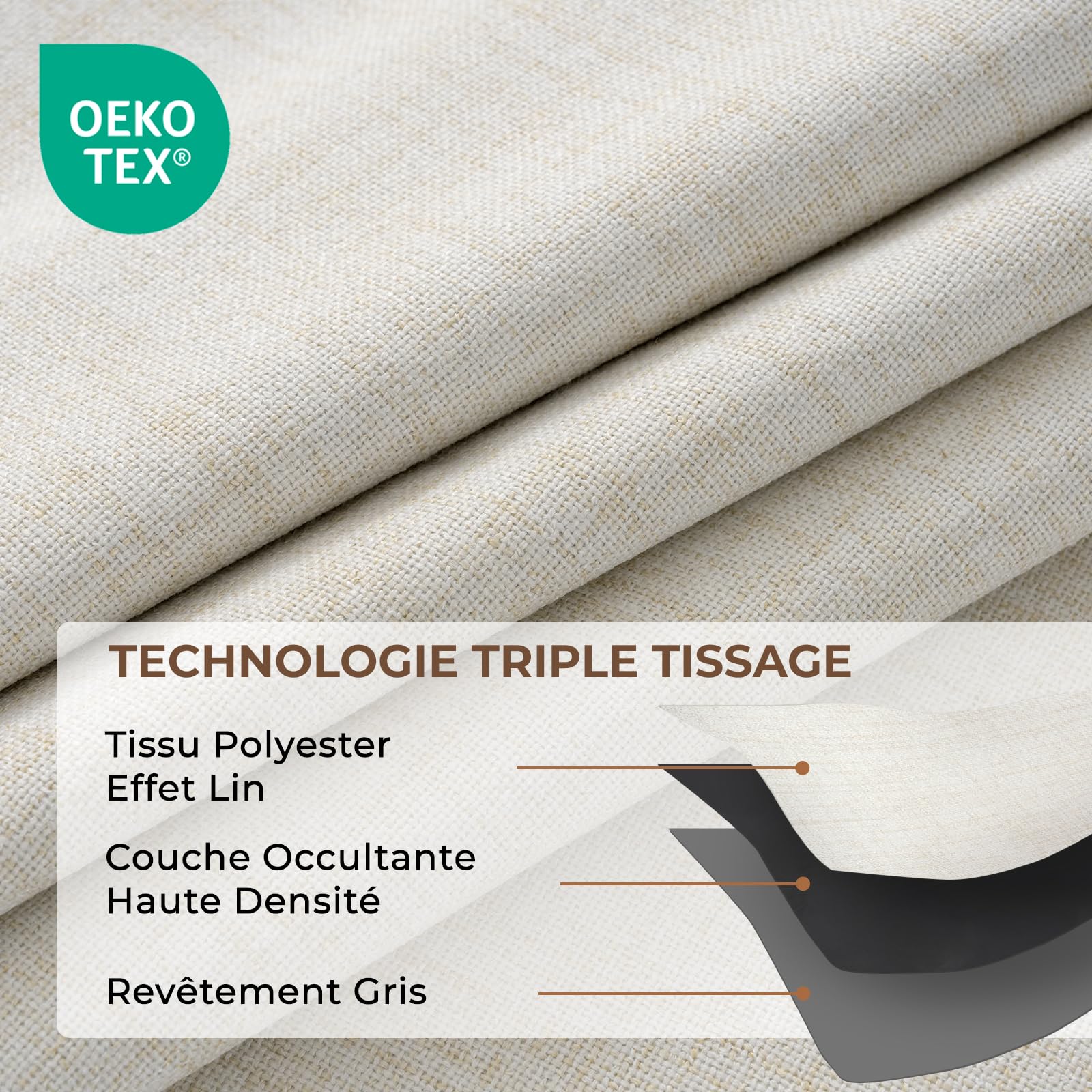 INOVADAY 100% Rideau Occultant Thermique Isolant Anti Froid et Chaleur 2 Panneaux 140x245 CM, Rideau Beige Clair Opaque Effet Lin à Oeillets Lumiere Anti-UV pour Salon et Chambre