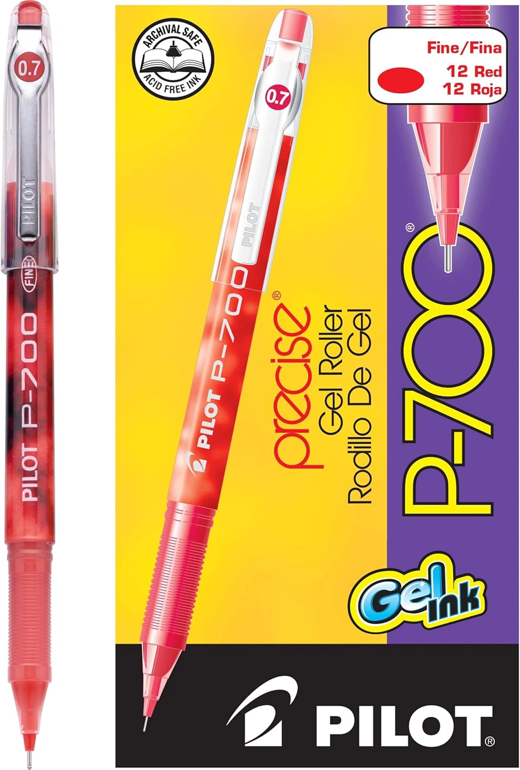 Pilot, Precise P-700 Gel Ink Rolling Ball Stick Pens, Fine Point 0.7 mm, Blue, Pack of 12