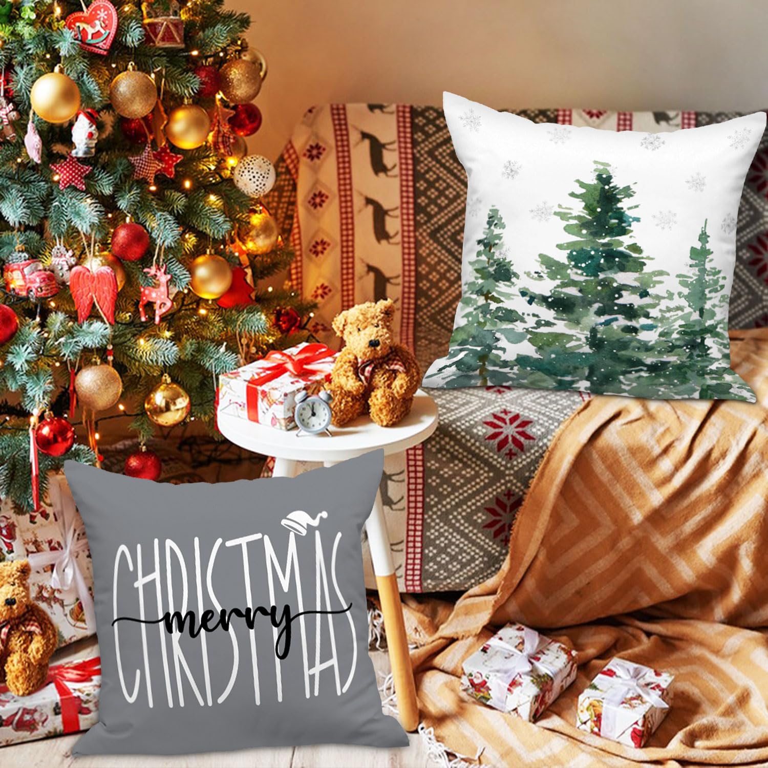 Lanpn Juego De 4 Fundas Cojin Navidad 40x40 Cm, Funda Cojines Decorativos Navideños De Copo De Nieve Invierno Fundas De Almohada Xmas Decoración Hogar Navidena Para Dormitorio Sofá Cama(Blanco Y Rosa