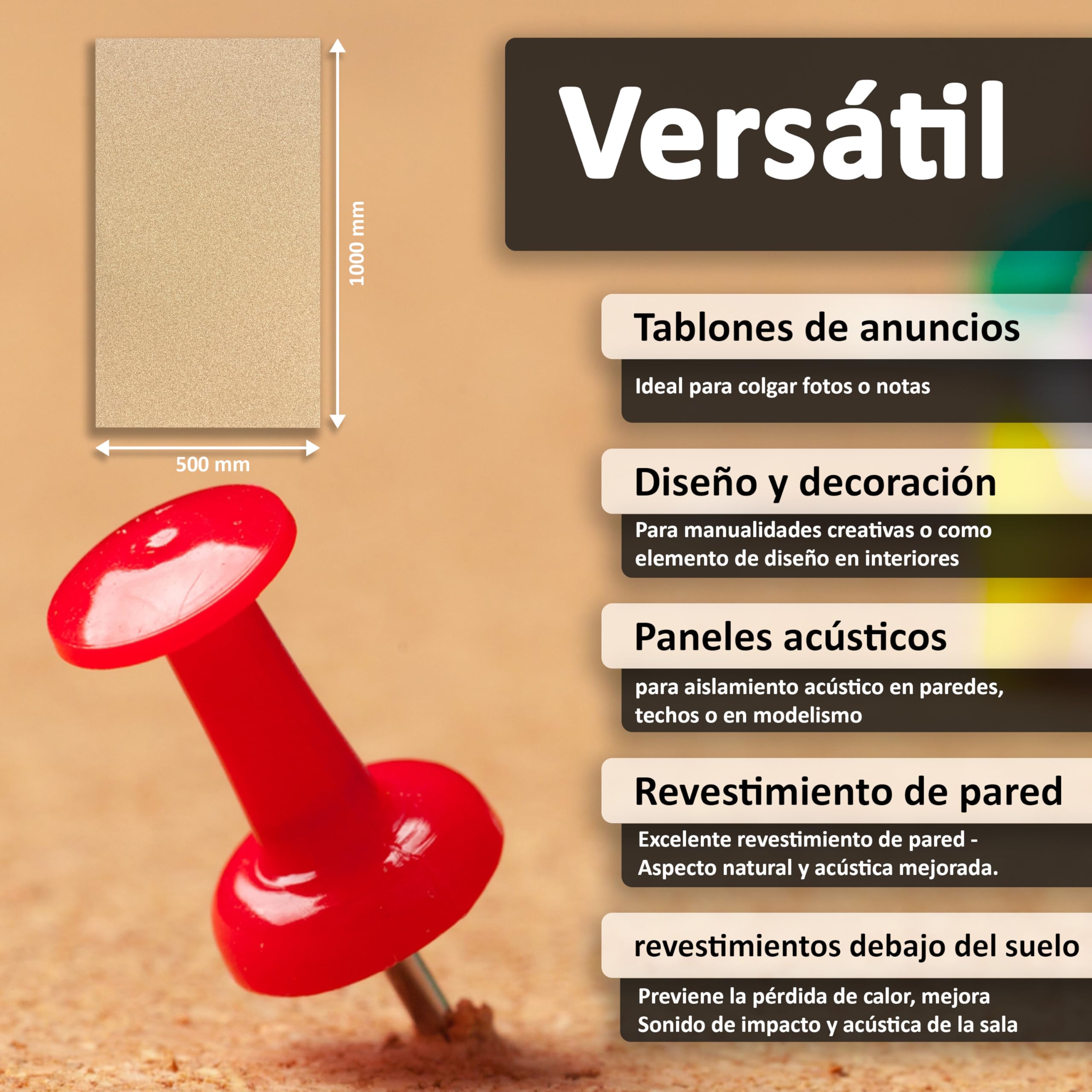 Tablero de corcho TRECOR formato: 1000 x 500 mm - espesor: 2-20 mm - tablero de corcho de - muy elástico y antiestático (20 mm de espesor, 2 piezas)