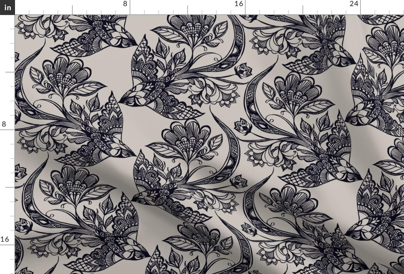 Spoonflower Fabric - Lace Birds Feminine Intricate Tattoos Printed on Upholstery Velvet Fabric Fat Quarter - Upholstery Home Decor Bottomweight Apparel