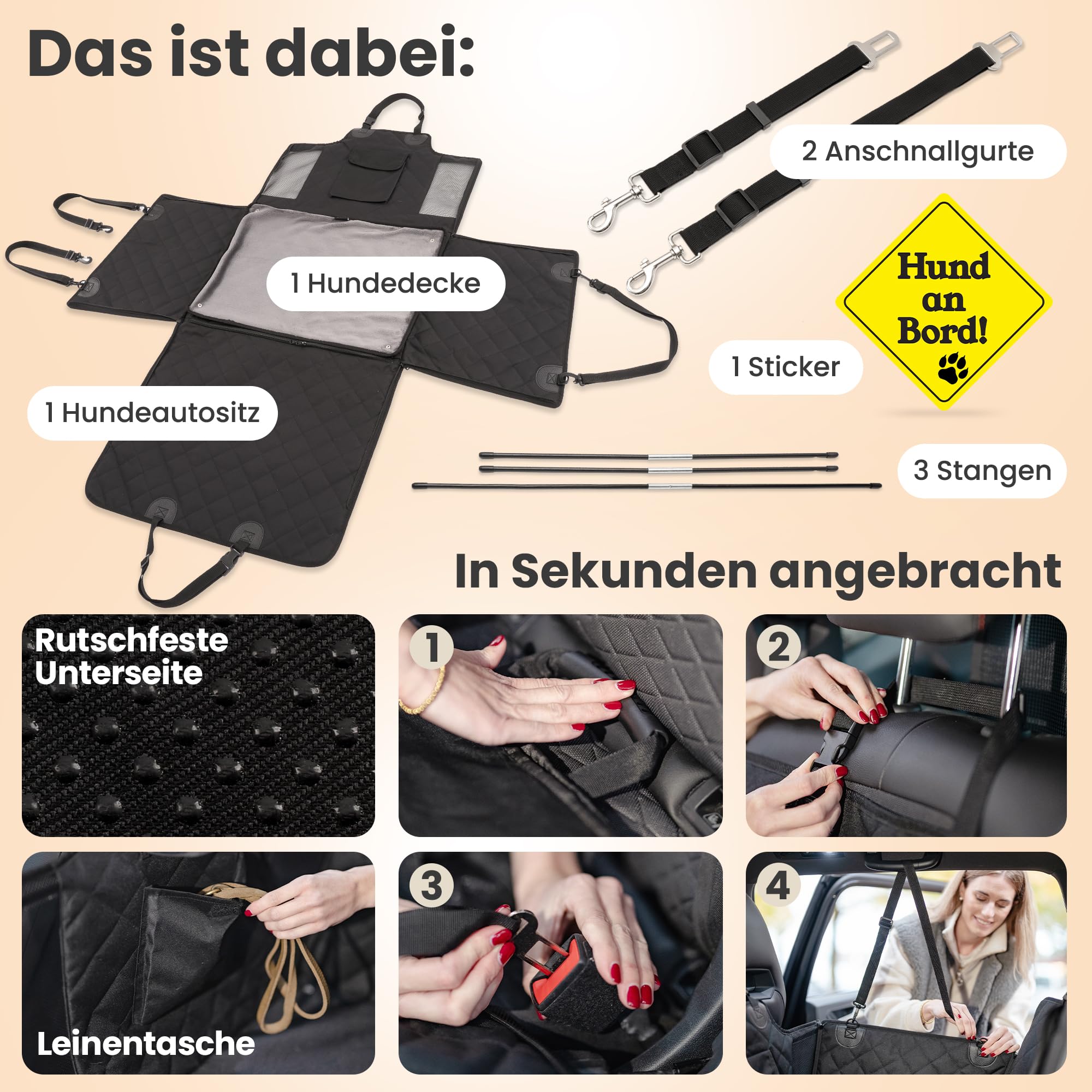 2GOODz Hunde Autositz für Rückbank mit Flauschiger Zusatzdecke | kleine, mittlere Hunde - Sicherheitsgurte in 2 versch. Längen - wasserdicht & robust