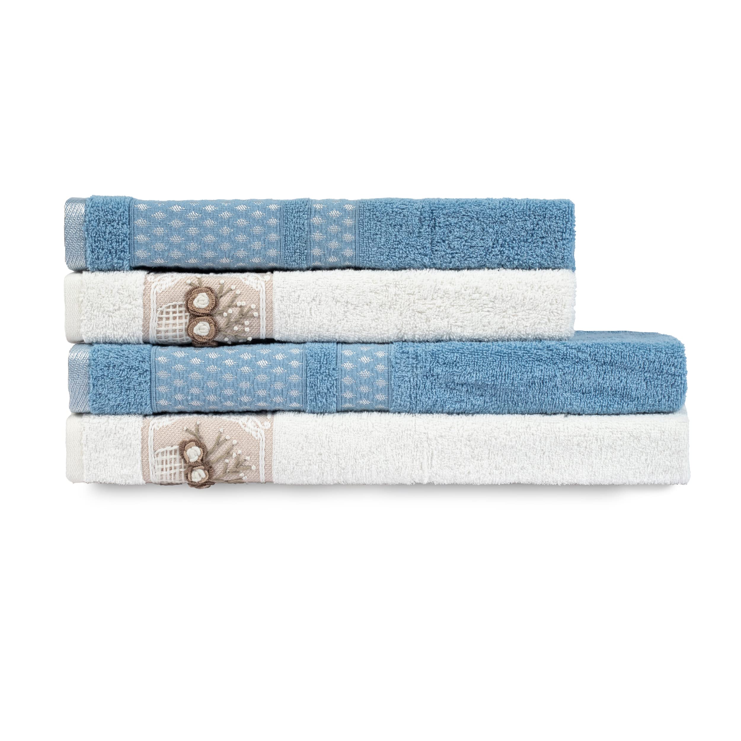 Safi PlusTurkish Soft & Extra Absorbent Cotton Bamboo 2 Large Bath Towels & 2 Hand Towels (Indigo Cream)