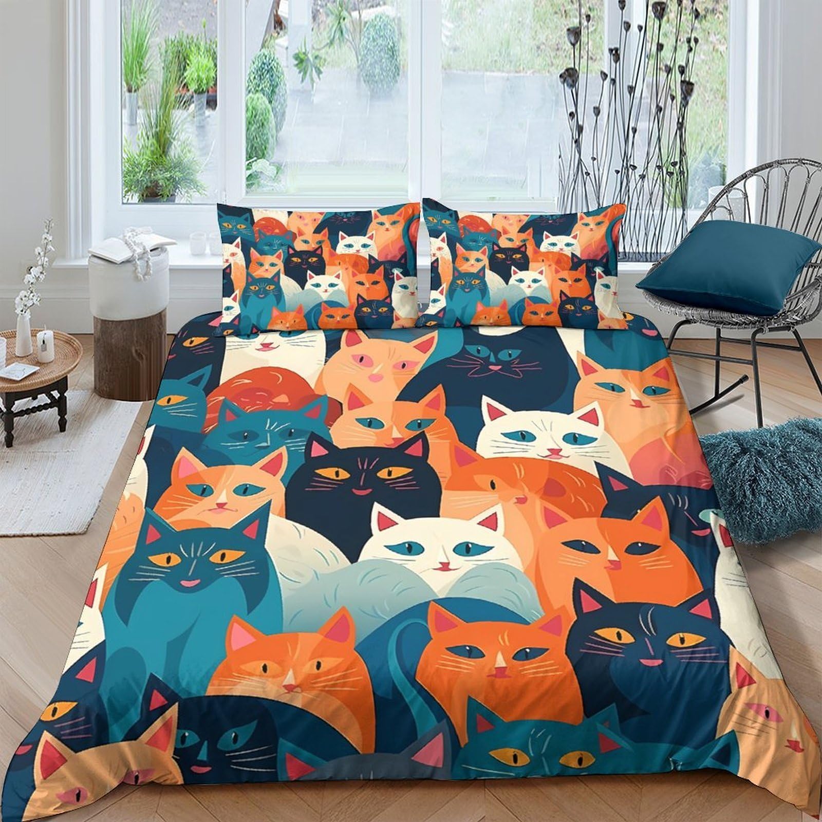 Ctjqhvkz Style-10 3D Printed Colorful Cat Pattern Fitted Sheet Microfiber Soft Bed Sheet For Bedroom Guest Room Dorm Mattress Protection Decor Single（135X200cm）