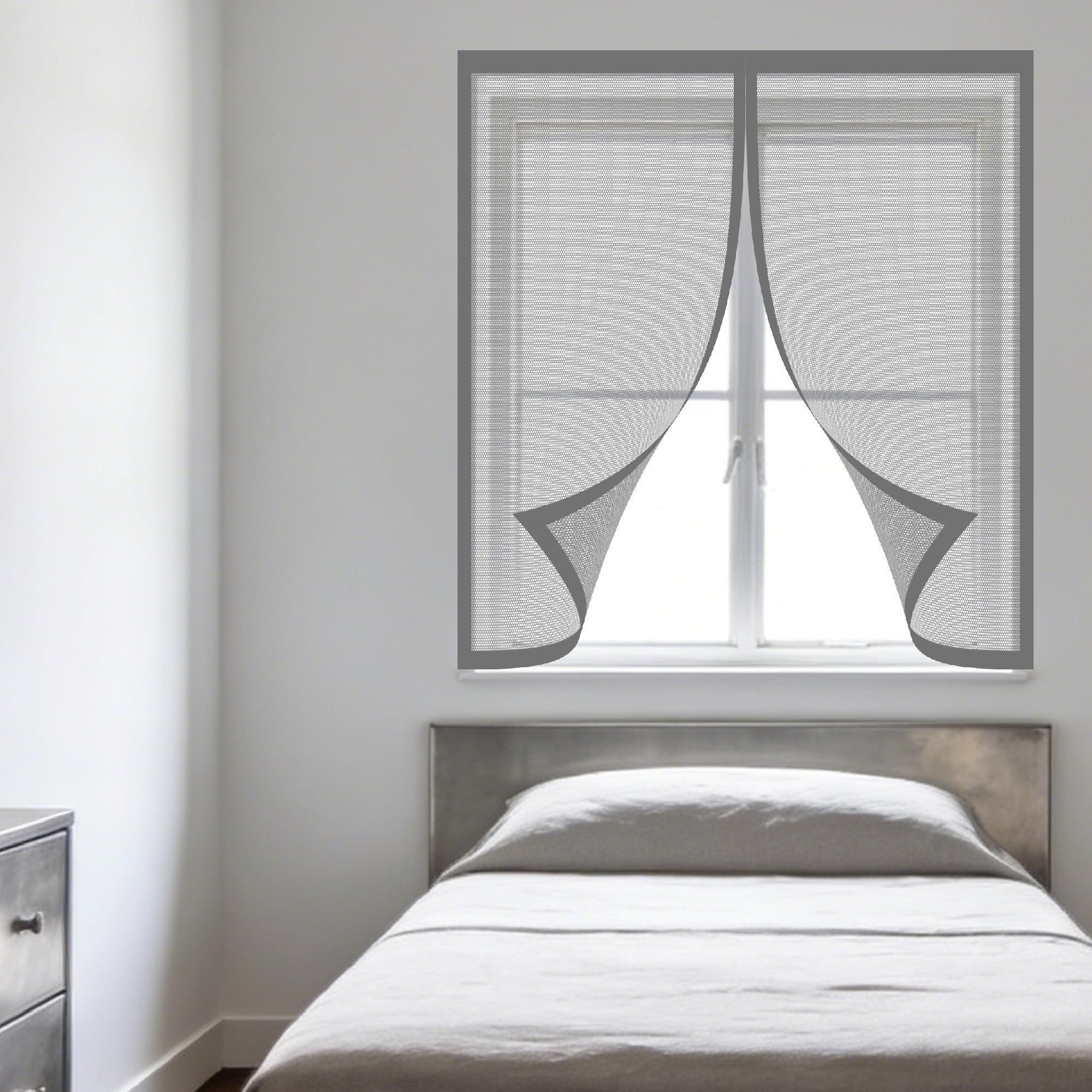 Window Fly Screen 135 x 165 cm Selfadhesive Tape Mosquito Net Window Custom Size for Windows Doors and Patio Screens, Grey