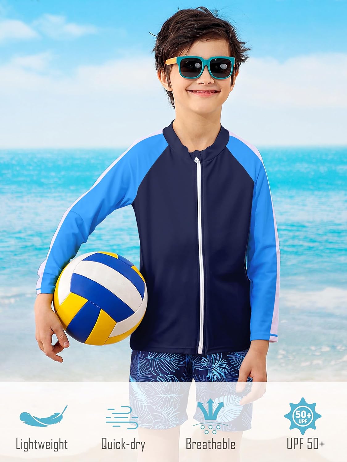 Boys Two Piece Swim Set Zipper Rash Guard Swimsuits Long Sleeve Bathing Suit for 4-12 Years - Image 5