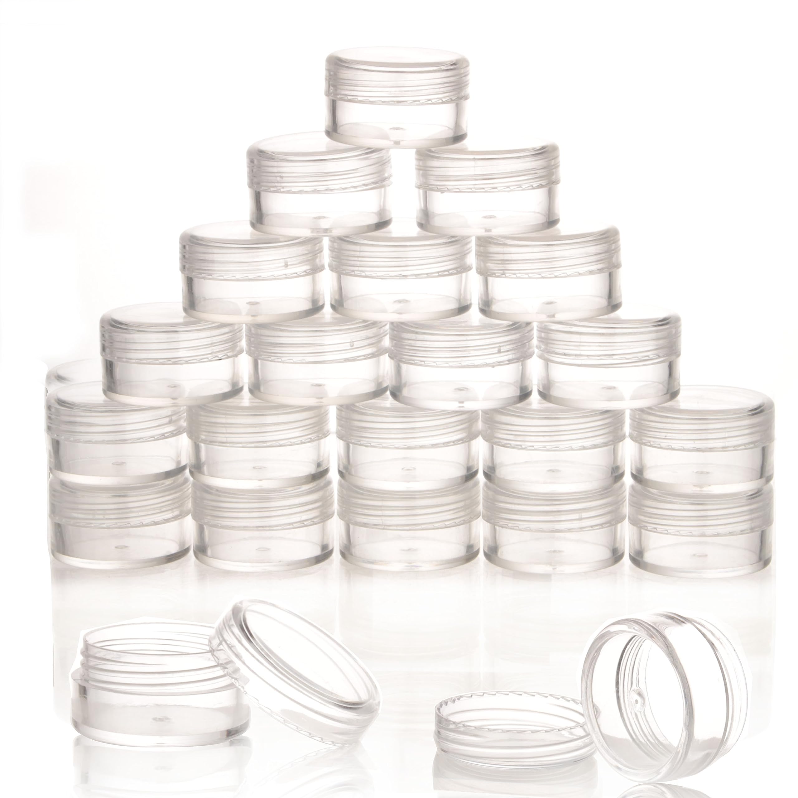 50pcs empty 5g Clear round small plastic cosmetic jar pot containers for makeup lip balm powder sample wholesale bulk cream jars with Black lids travel container bottles packing