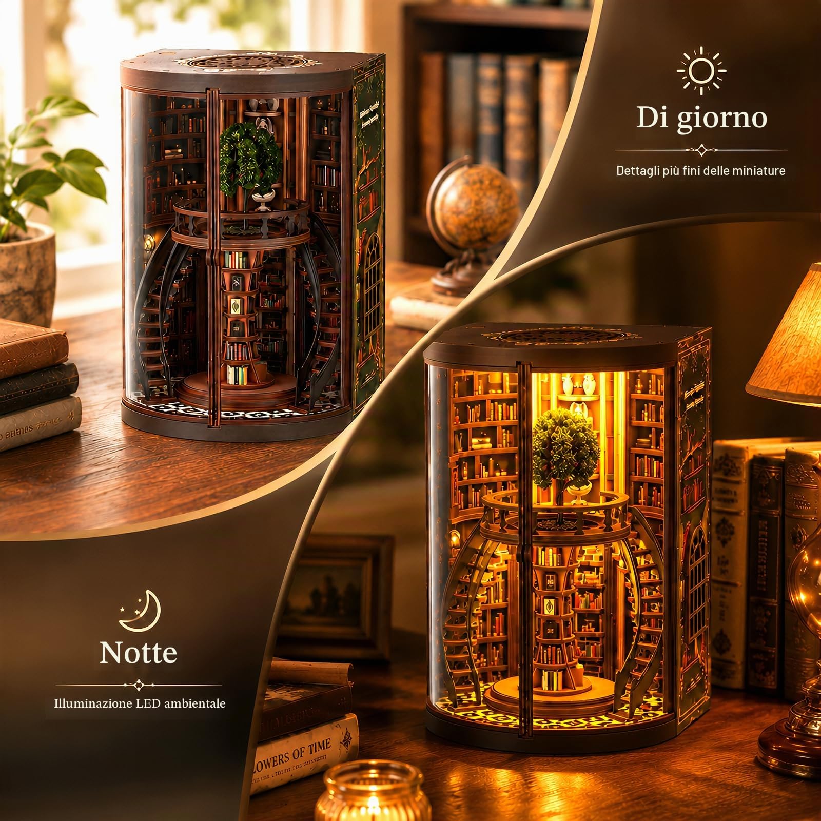 Kit per Angolo del Libro, 3D Fai da Te Miniatura Casa delle Bambole Booknook con Luce LED e Custodia Antipolvere, Supporto per Scaffale dei Libri, Regalo Creativo per Adolescenti e Adulti