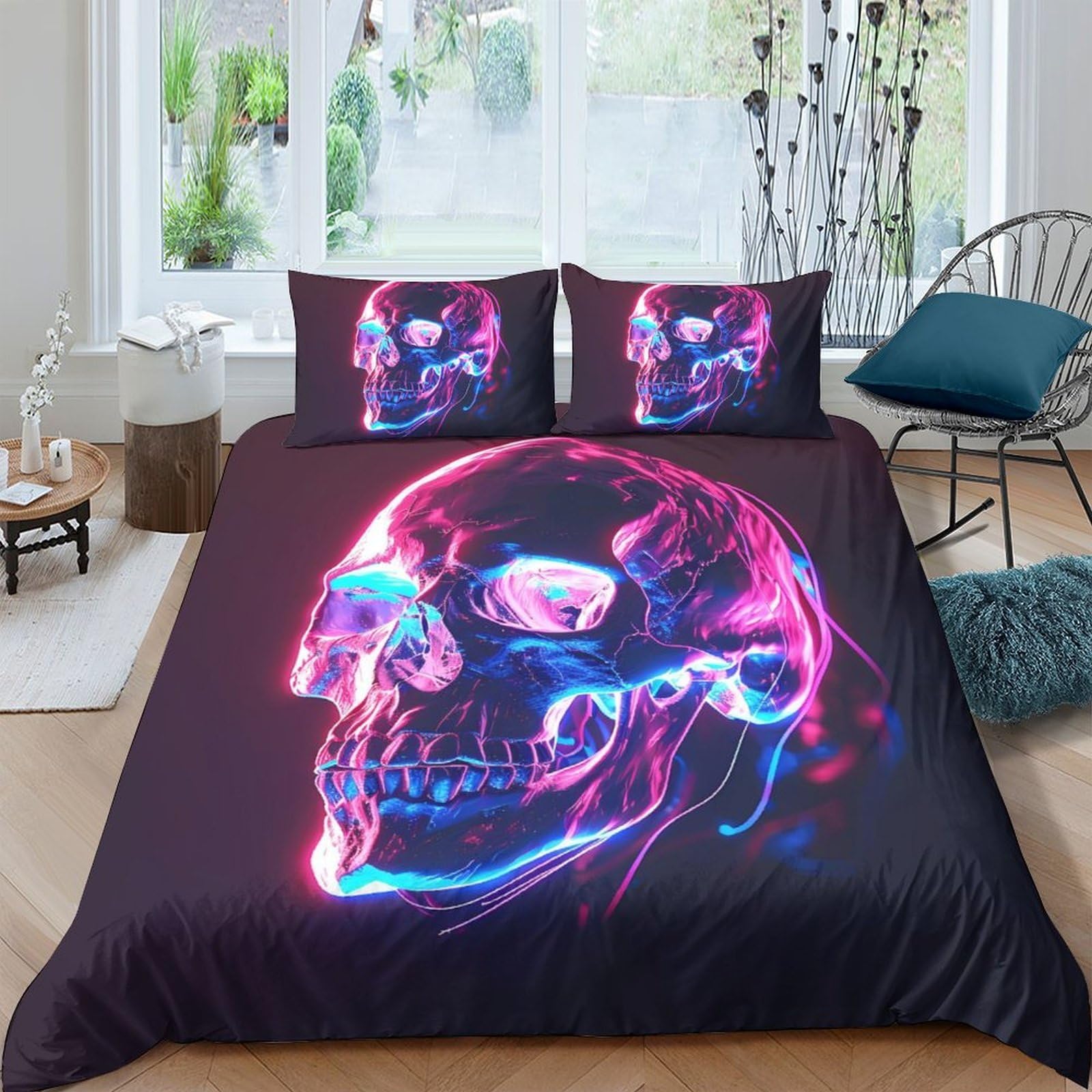 Ctjqhvkz Style-10 3D Printed Neon Skull Fitted Sheet Microfiber Soft Bed Cover For Bedroom Dorm Artistic Mattress Protection Decor Single（135X200cm）