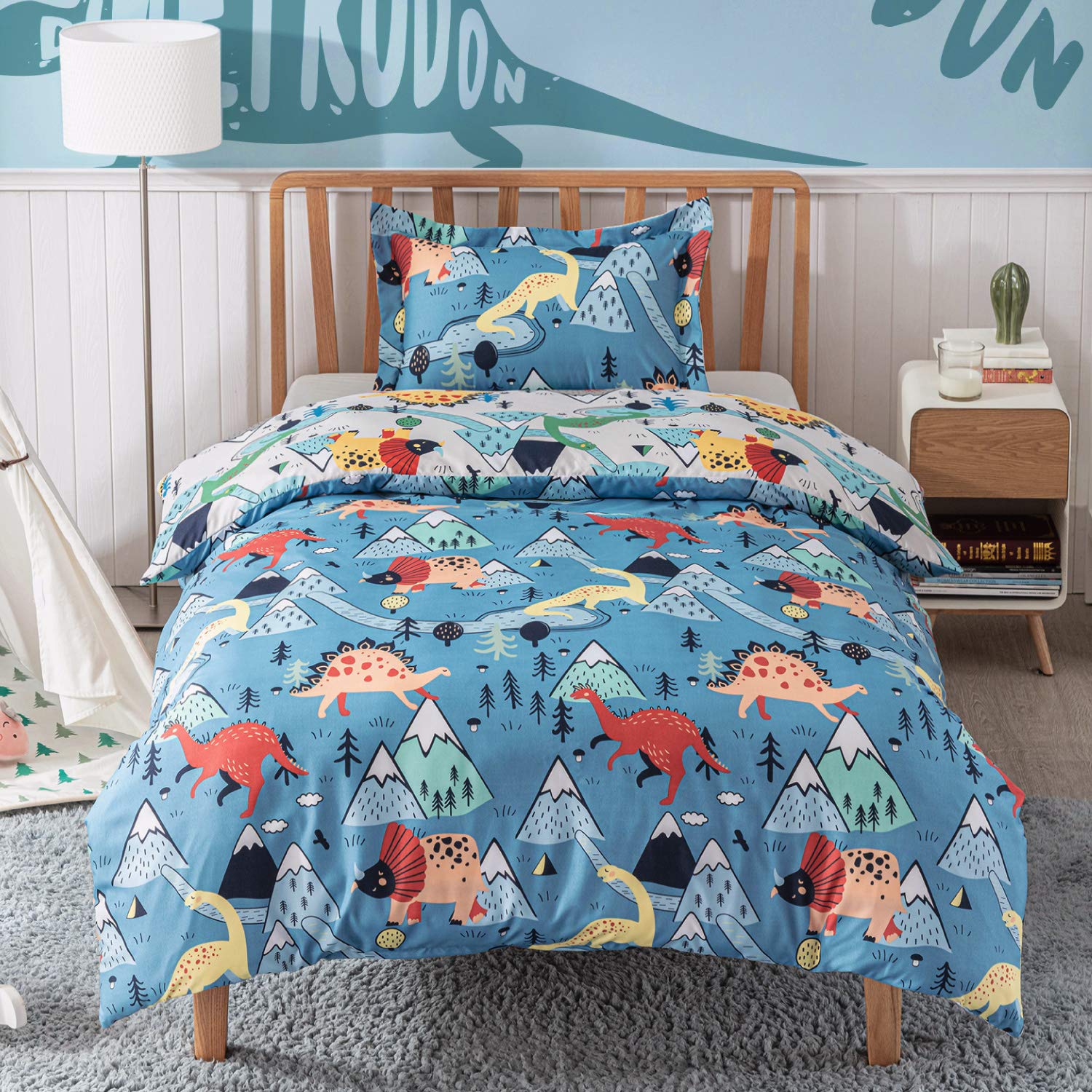 BEDSURE Cot Bed Duvet Cover Set - Kids Dinosaur Toddler Bedding Set 120x150cm with 1 Pillowcase 40x60cm