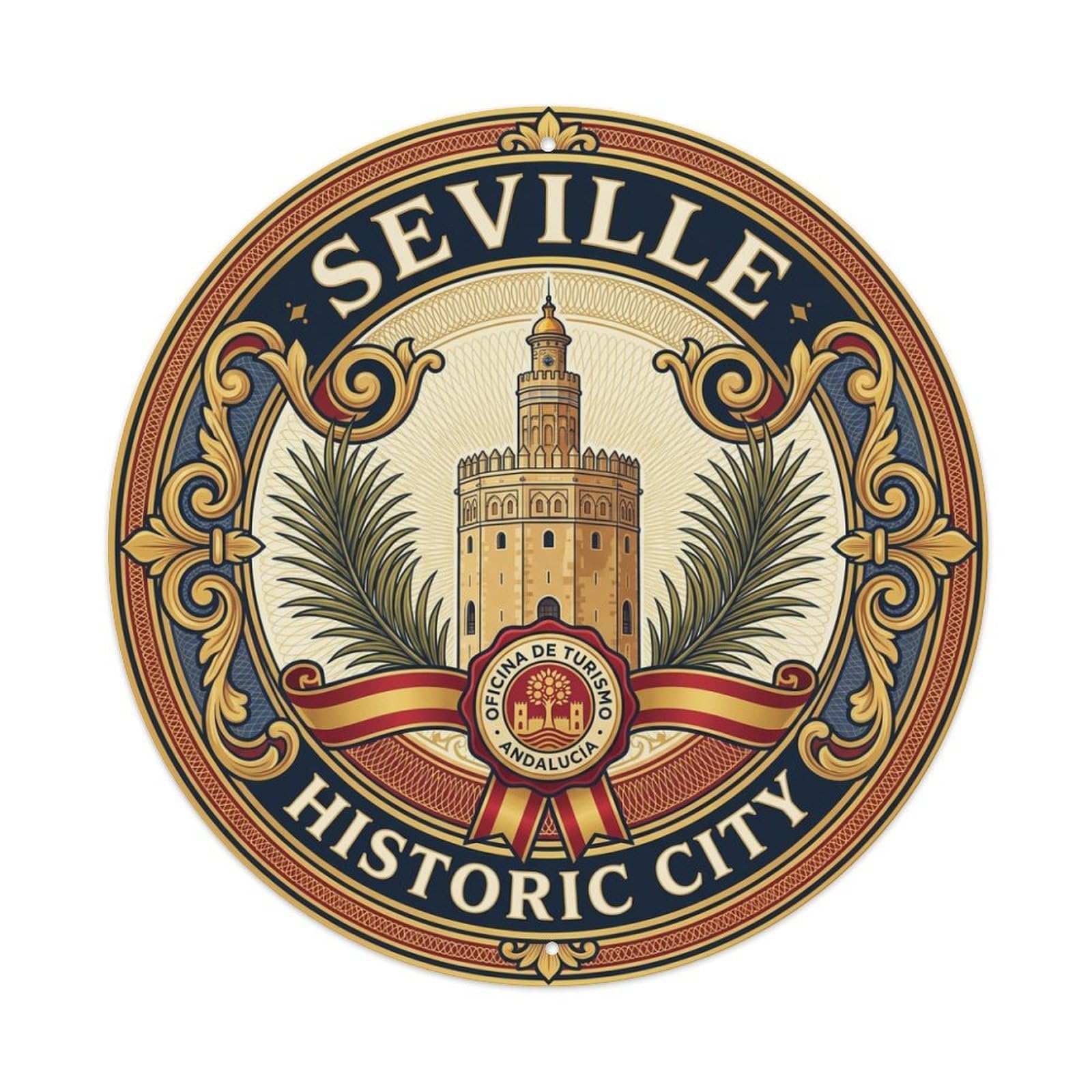 Vintage Travel Seville Spain Craft Vintage Metal Tin Sign Plaque Wall Decor for Cafe, Club Bar, Office, Garden Metal Poster 8x8Inch