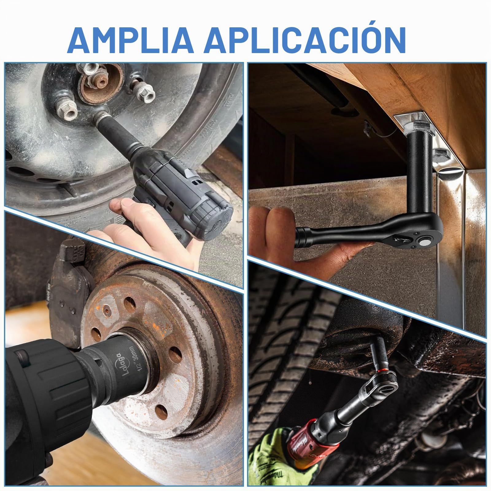 LALAGO 17 piezas Llaves de Impacto de 1/2" Pulgada 10-32mm, Juego de Llaves de Impacto Profundas CR-V, Juego de Vaso con Adaptador de 3/8'' a 1/2'' Métrico de 6 Puntas para Neumáticas y Eléctricas