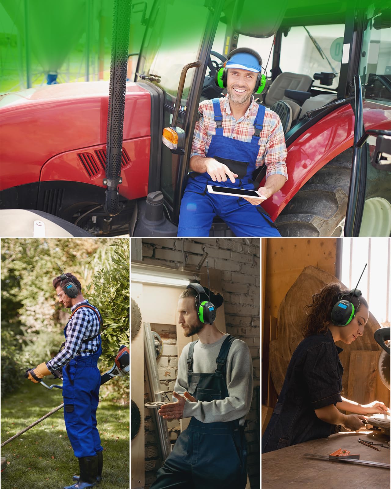 PROHEAR 033A (mejorado) Protección auditiva con radio DAB +/Bluetooth/FM, auriculares con radio con micrófono integrado y reducción de ruido, SNR 31dB con para cortar y taller, tala - verde