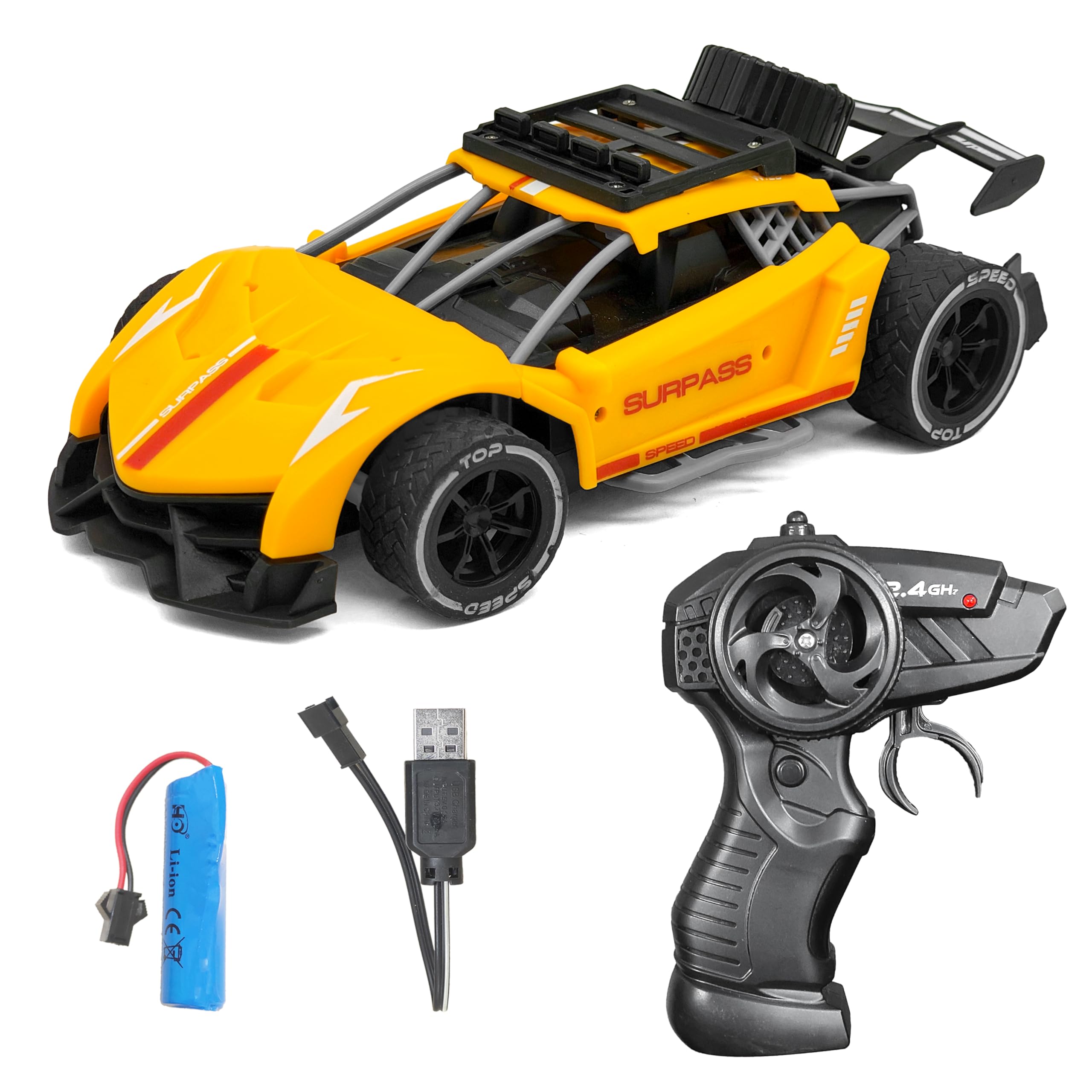VGRASSP Rechargeable Racing Car Toy for Kids with 2.4 GHz Long Range Remote Control - 1:16 Scale Joystick RC Sports Vehicle (Orange)-image-37