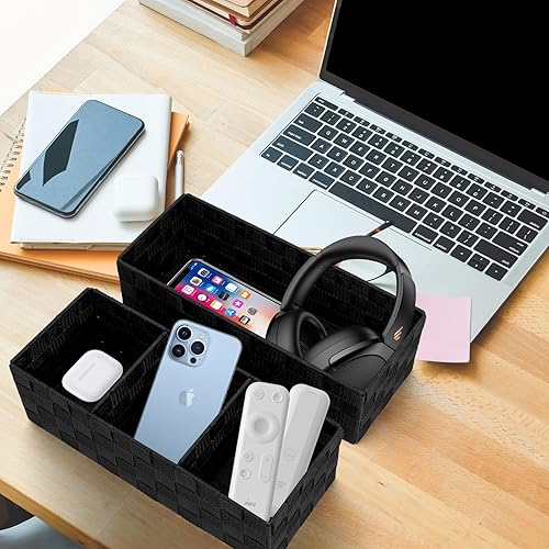 Miniatura 5 de Organizador de cajones, cestas de cubo para estantes de almacenamiento, canasta tejida pequeña hecha a mano, contenedores de almacenamiento poco