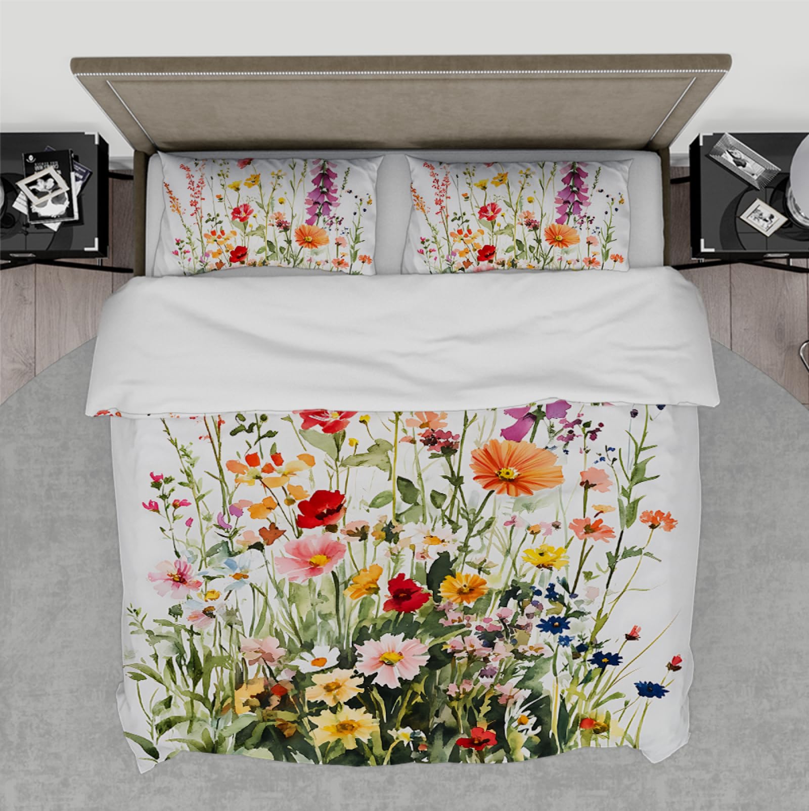 Housse de couette fleurs sauvages pour chambre ado décor boho rustique chic