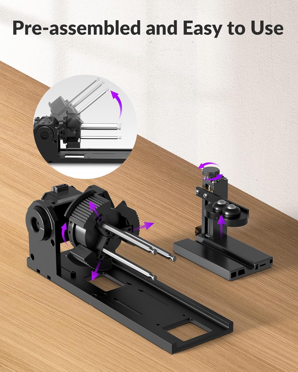 Rotary Pro Attachment for WeCreat Lumos Laser Engraver, Adjustable U-Axis Roller for Engraving Cylindrical Objects, Jewelry, Ring Interiors, Wine Glass, Baseball, Tumbler, Engraver Accessory