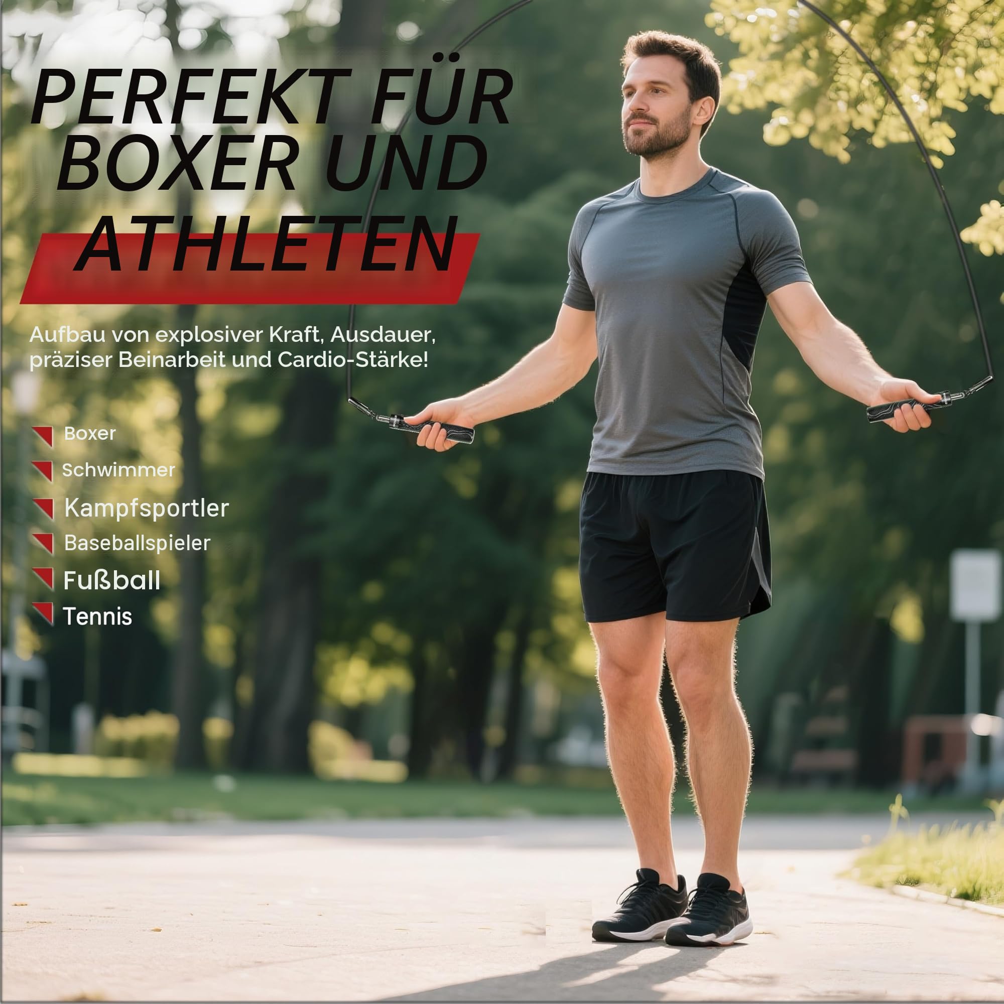 Profi Gewichtsspringseil Erwachsene – Verstellbares Fitnessseil mit 3 Seilen (1/5LB,1/4LB,1/2LB), Ledergriffen & Gewichtssteigerung für Fettverbrennung, Home-Gym, Boxtraining